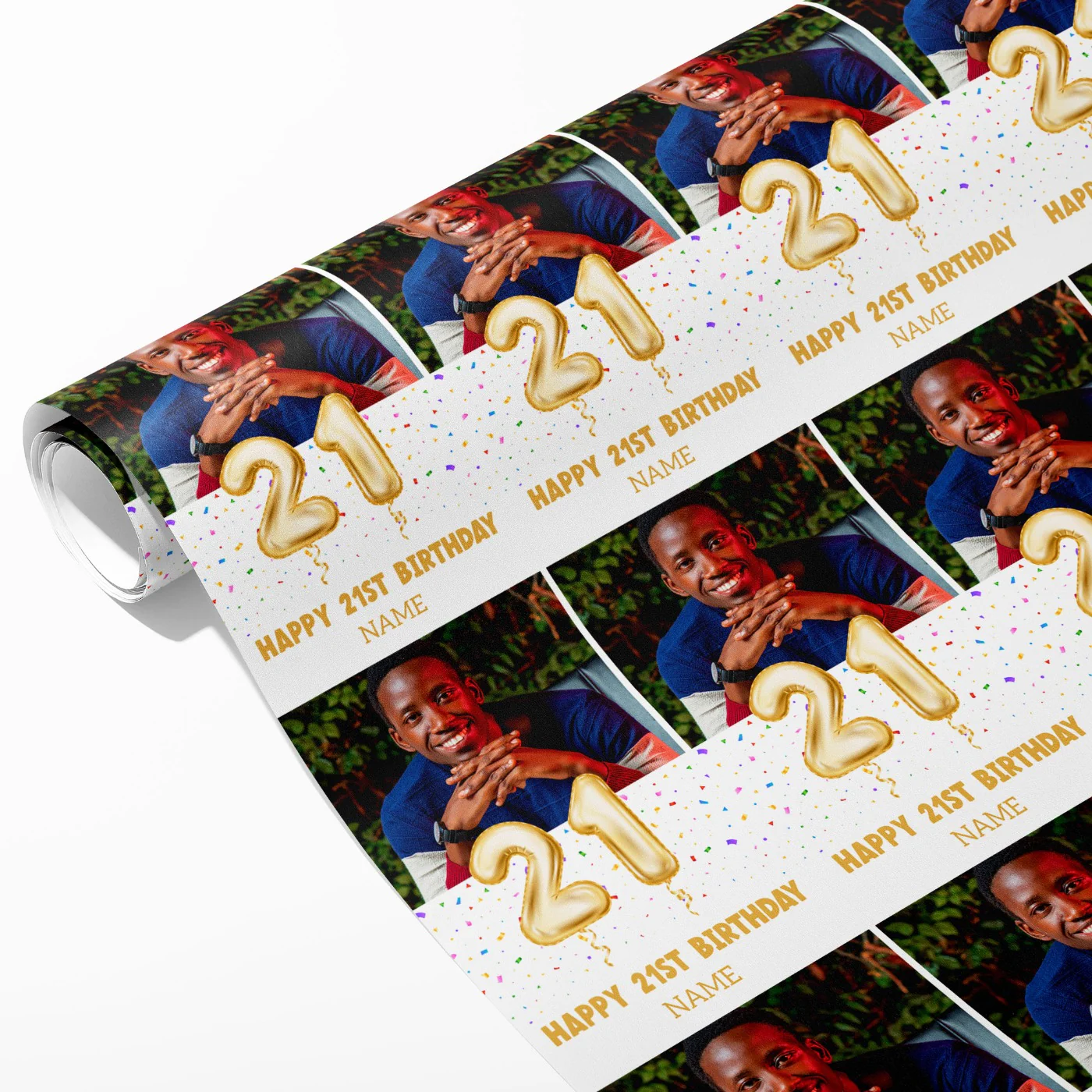 21st Milestone Birthday Balloon Photo and Name Wrapping Paper - Image 2