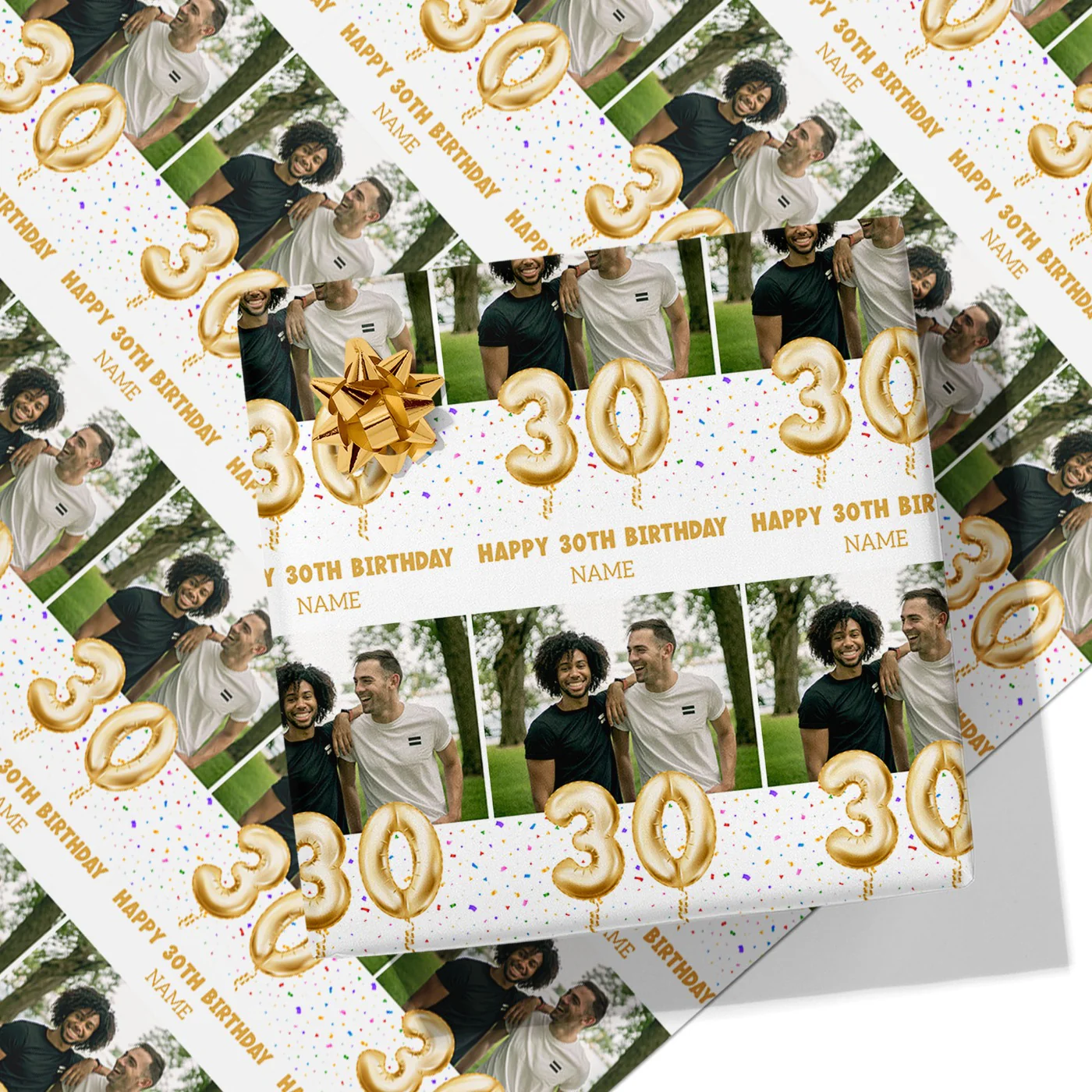 30th Milestone Birthday Balloon Photo and Name Wrapping Paper