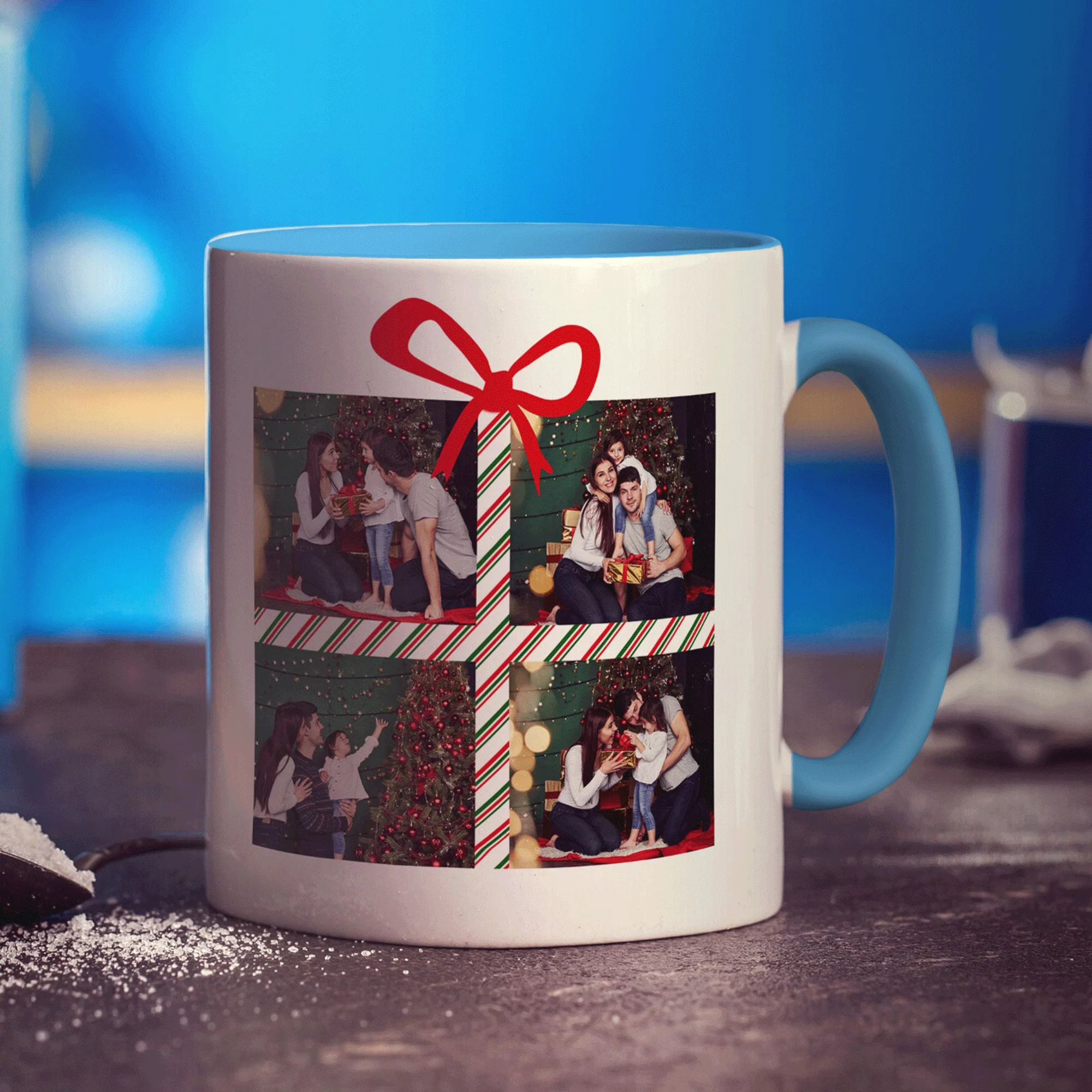4 Photo Grid Christmas Present with Name Mug - Image 10
