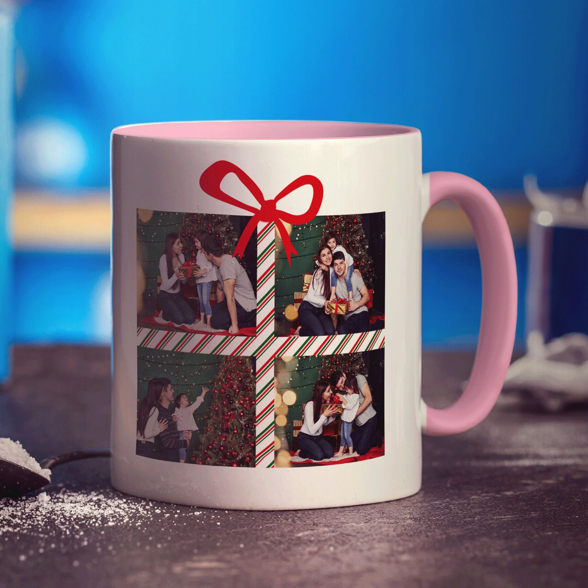4 Photo Grid Christmas Present with Name Mug - Image 11