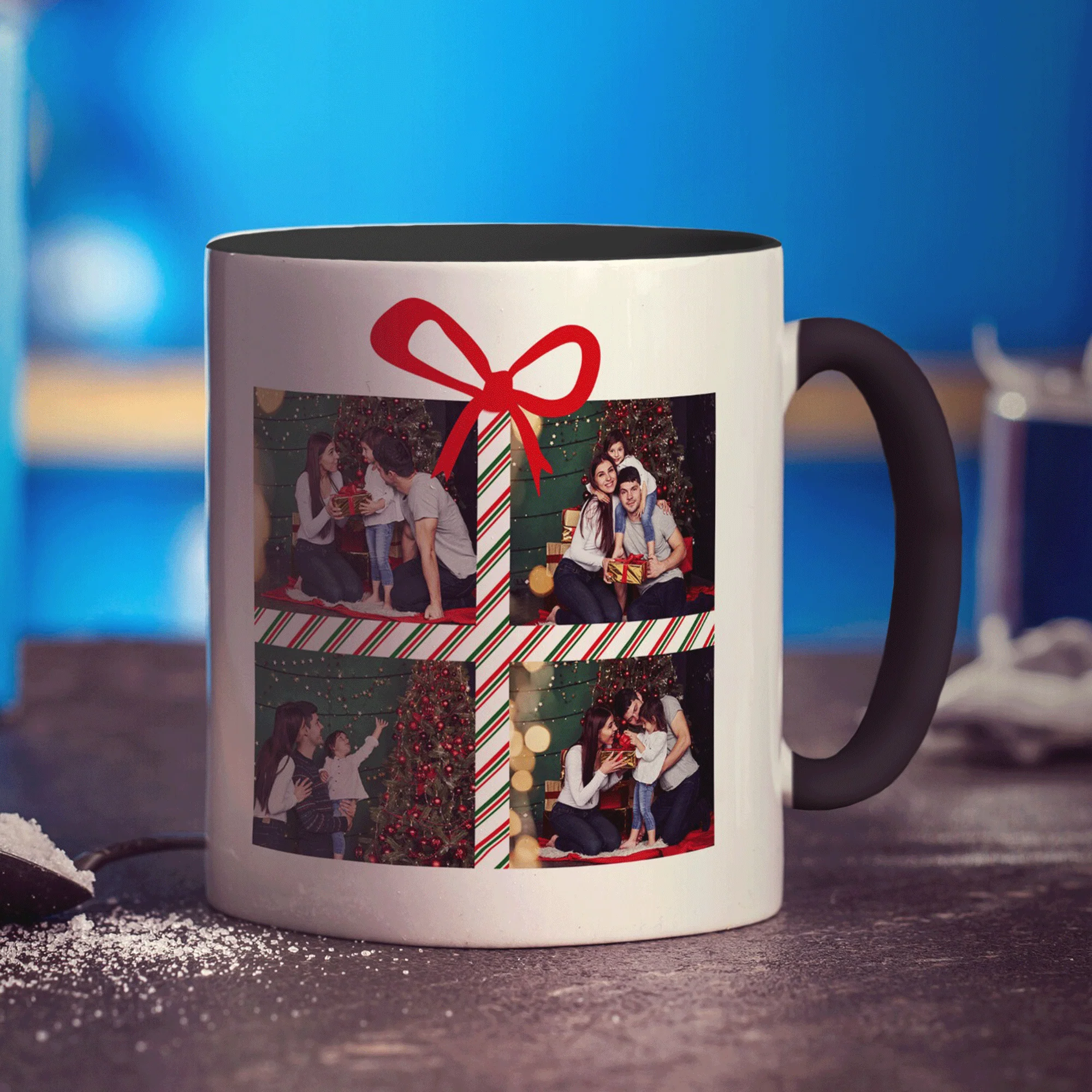 4 Photo Grid Christmas Present with Name Mug - Image 12