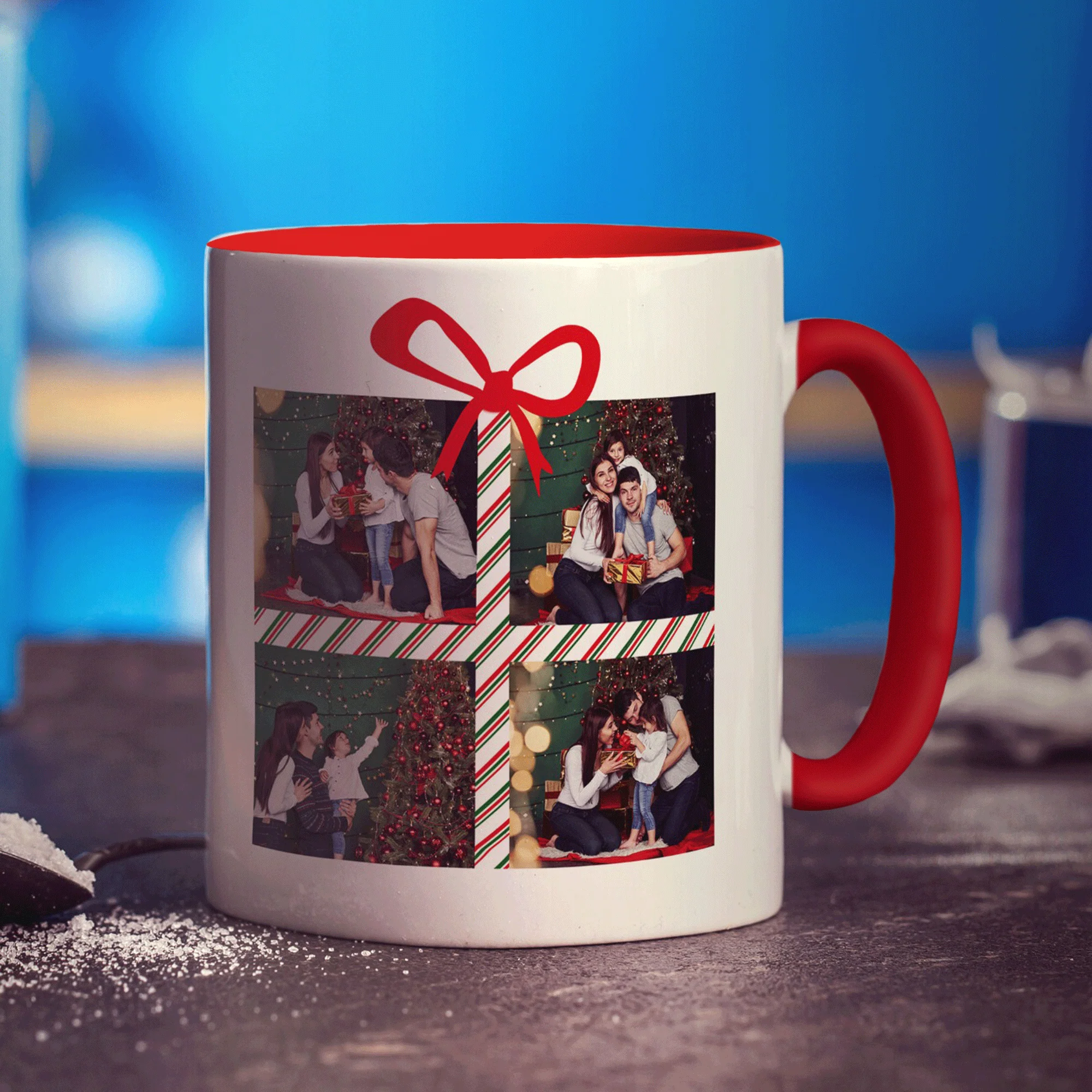 4 Photo Grid Christmas Present with Name Mug - Image 13