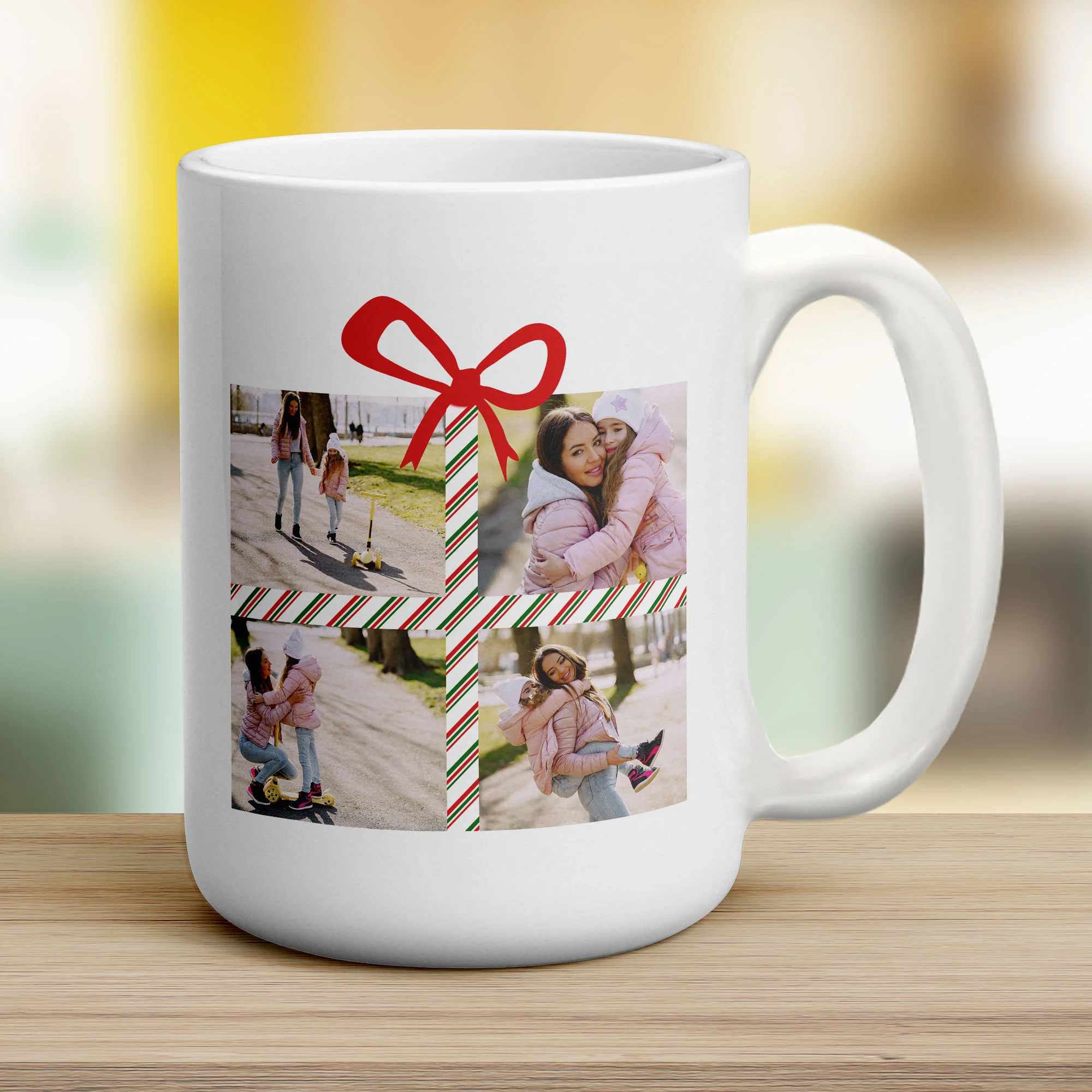 4 Photo Grid Christmas Present with Name Mug - Image 14