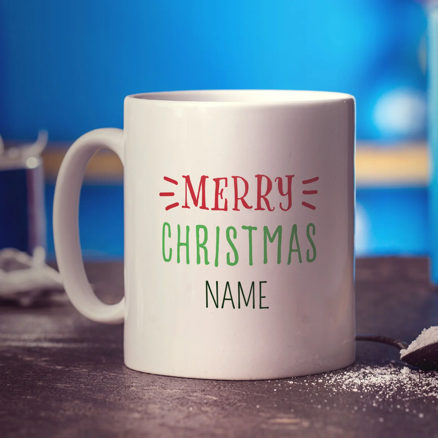 4 Photo Grid Christmas Present with Name Mug - Image 6