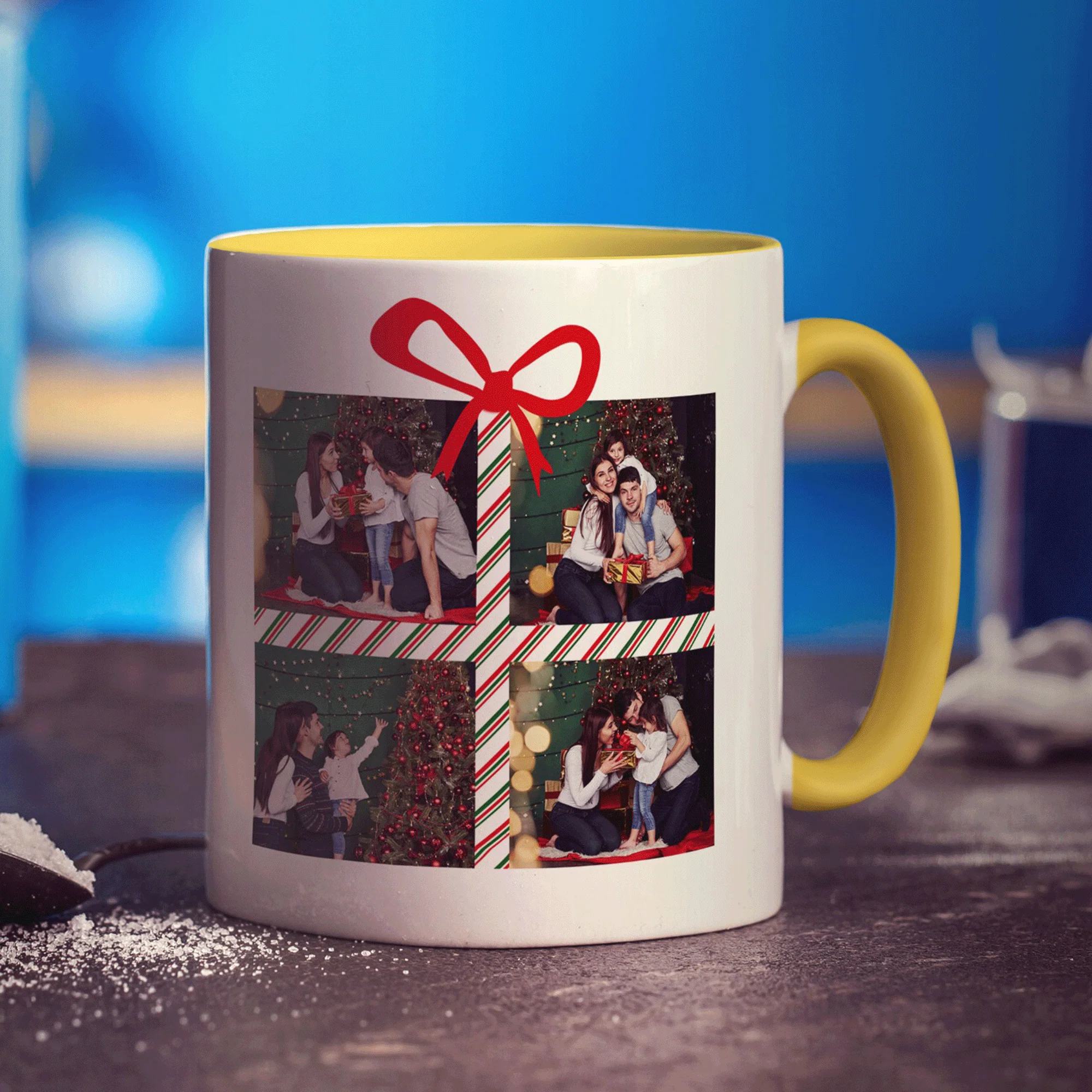 4 Photo Grid Christmas Present with Name Mug - Image 7