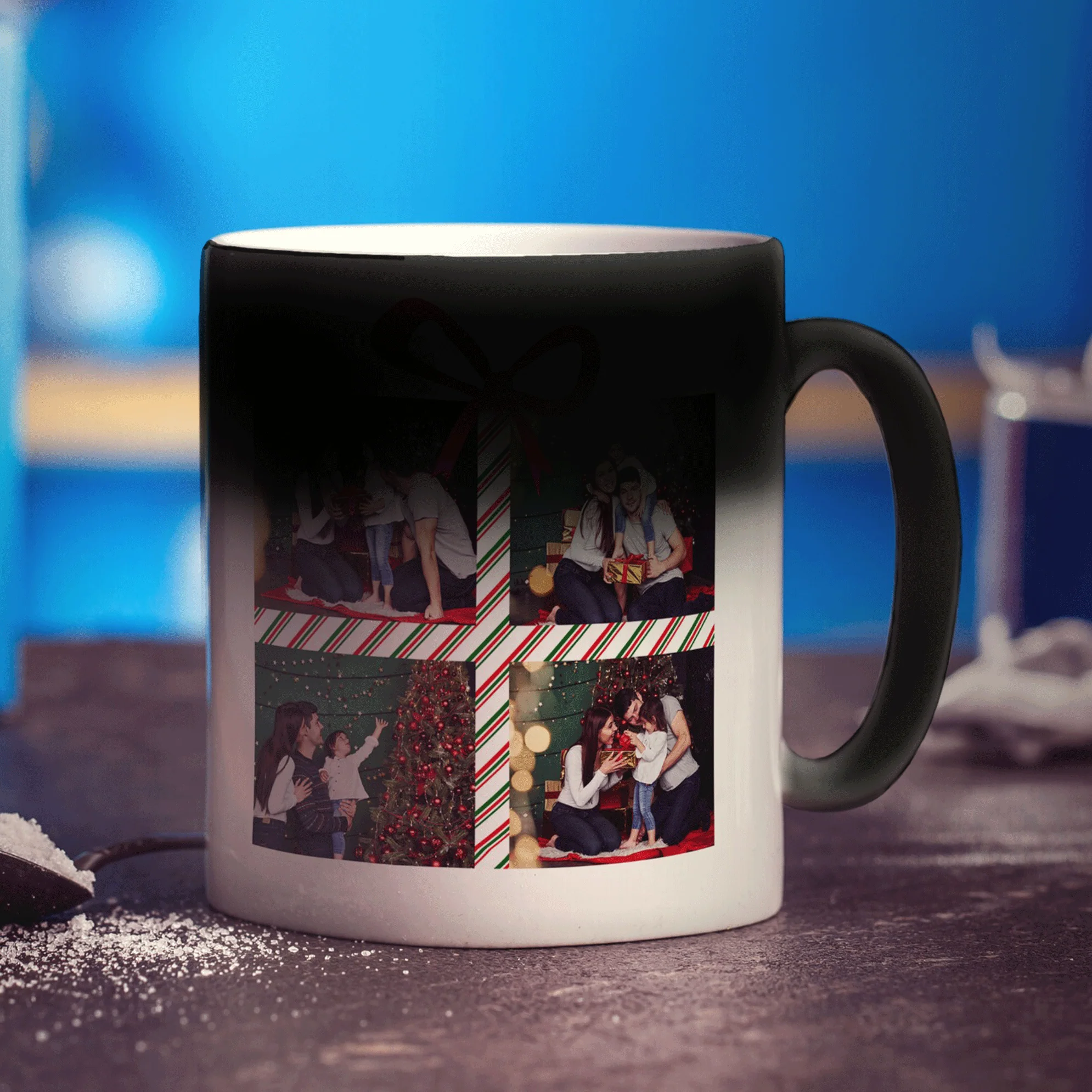 4 Photo Grid Christmas Present with Name Mug - Image 8