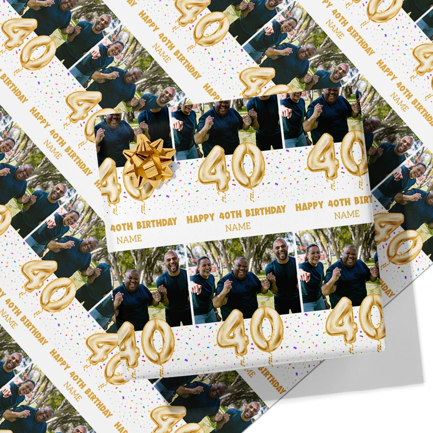 40th Milestone Birthday Balloon Photo and Name Wrapping Paper
