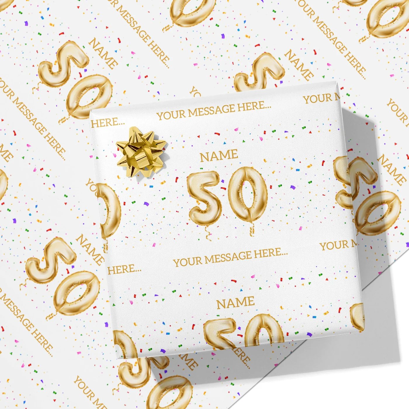 50th Milestone Birthday Balloon Name and Message Wrapping Paper