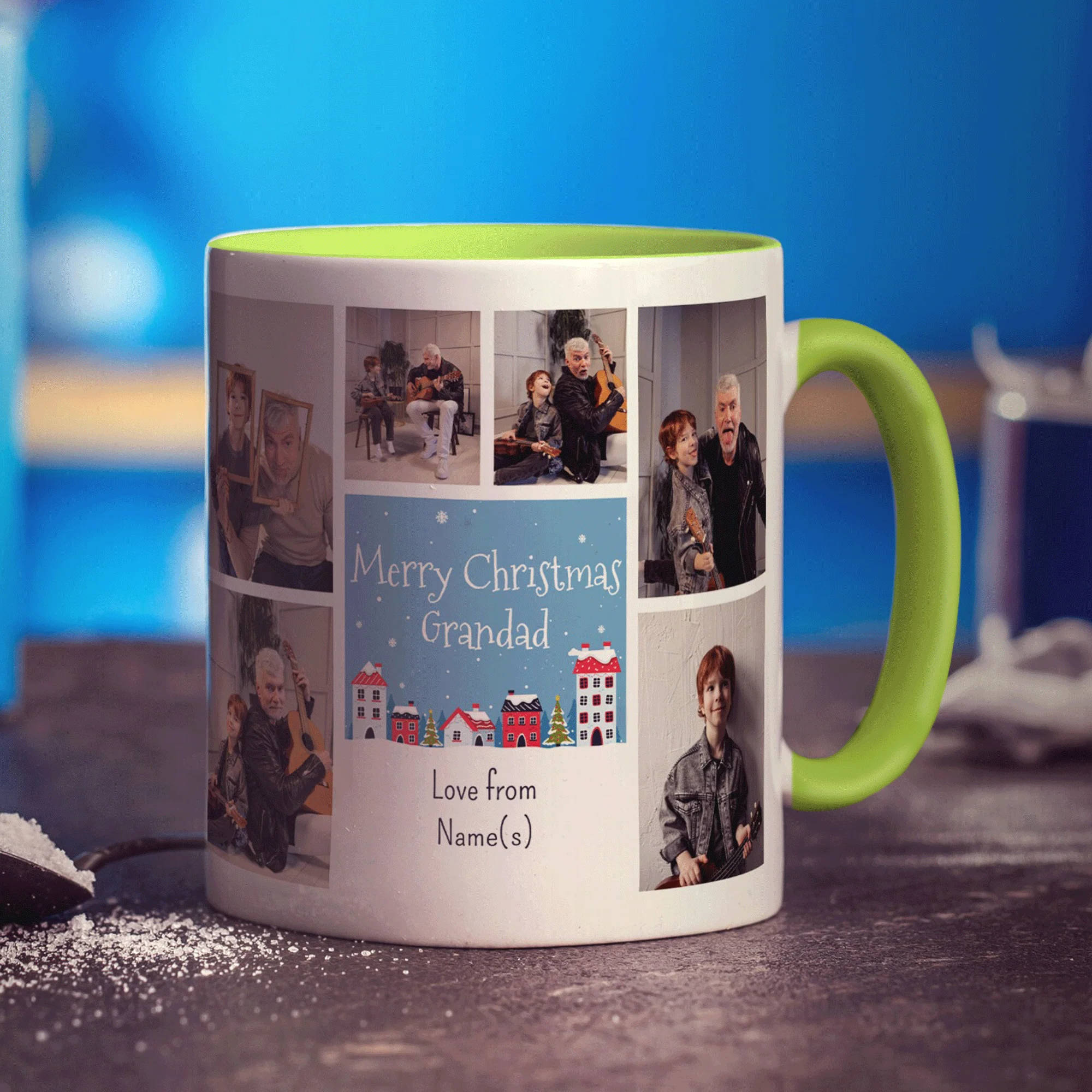 6 Photo Merry Christmas Grandad with Text Mug - Image 9