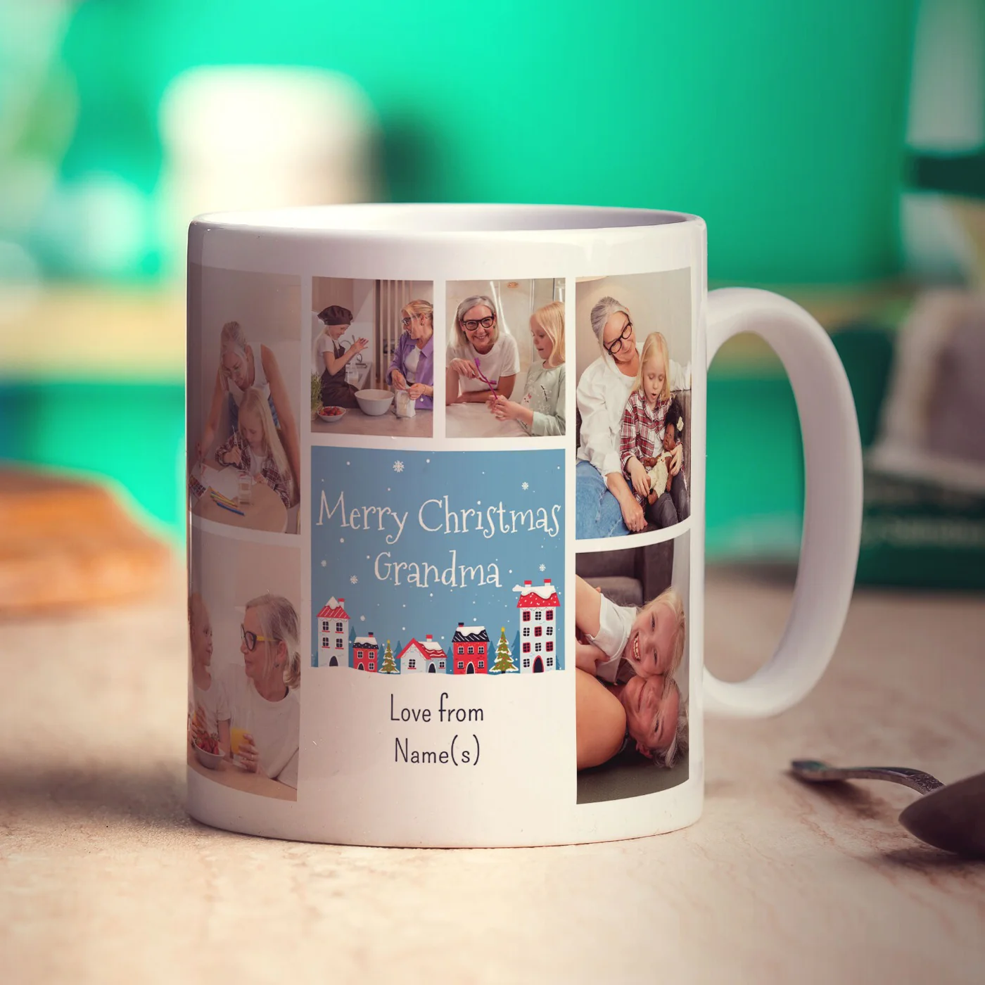 6 Photo Merry Christmas Grandma with Text Mug - Image 4