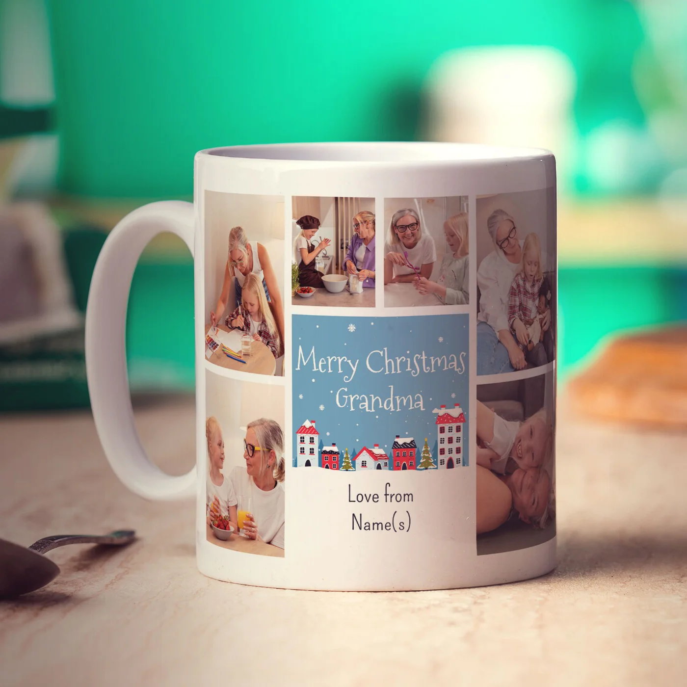 6 Photo Merry Christmas Grandma with Text Mug - Image 2