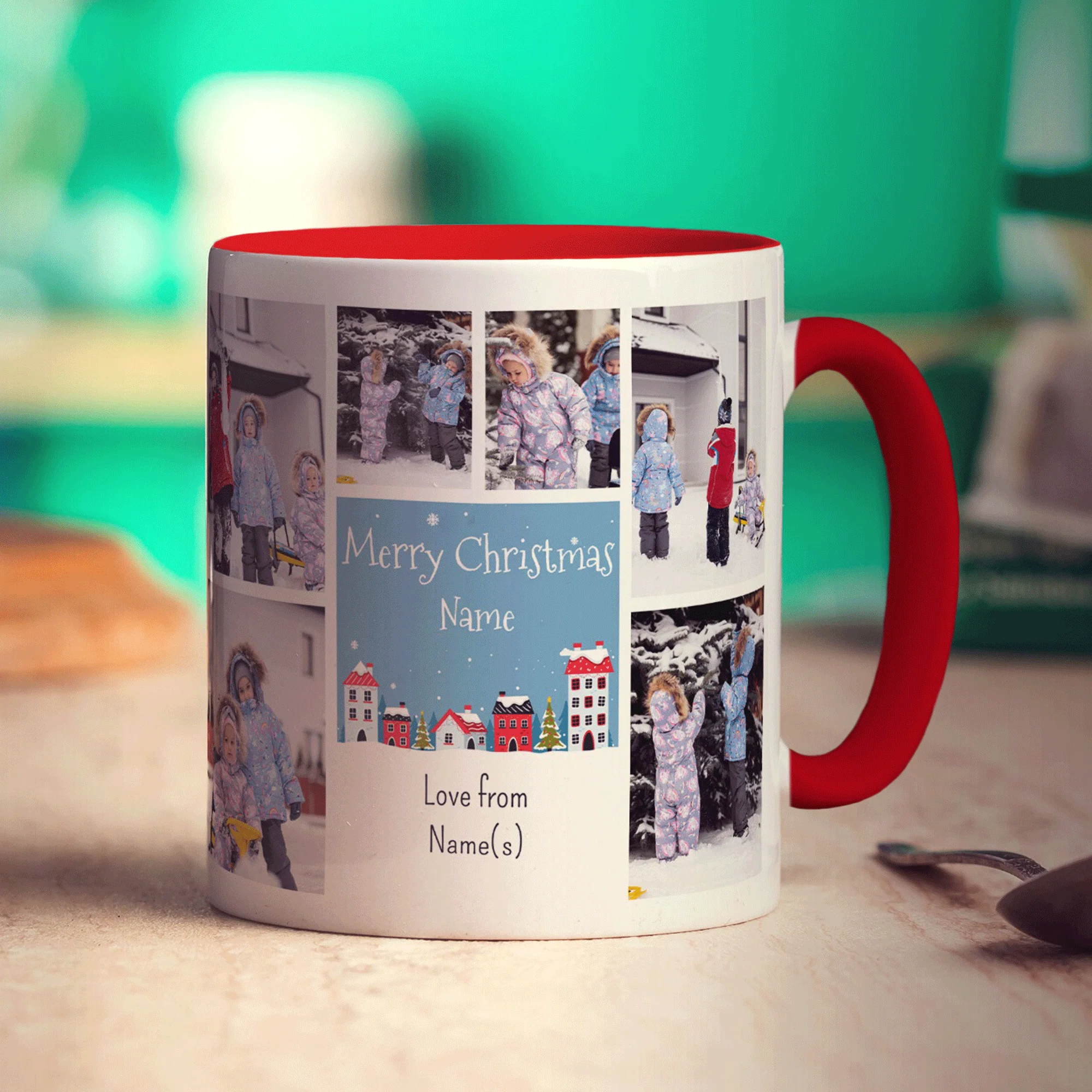 6 Photo Merry Christmas Name with Text Mug - Image 11