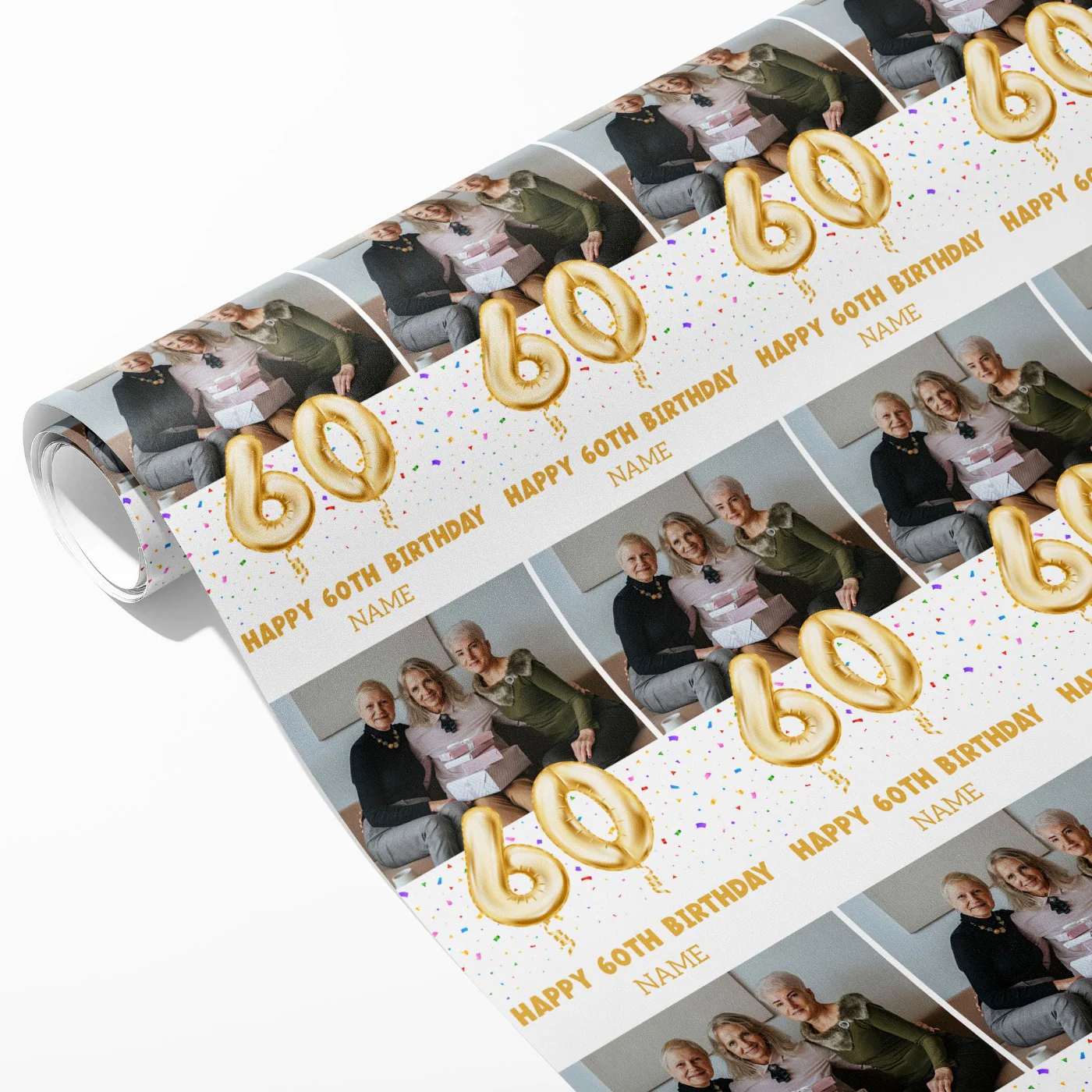 60th Milestone Birthday Balloon Photo and Name Wrapping Paper - Image 2