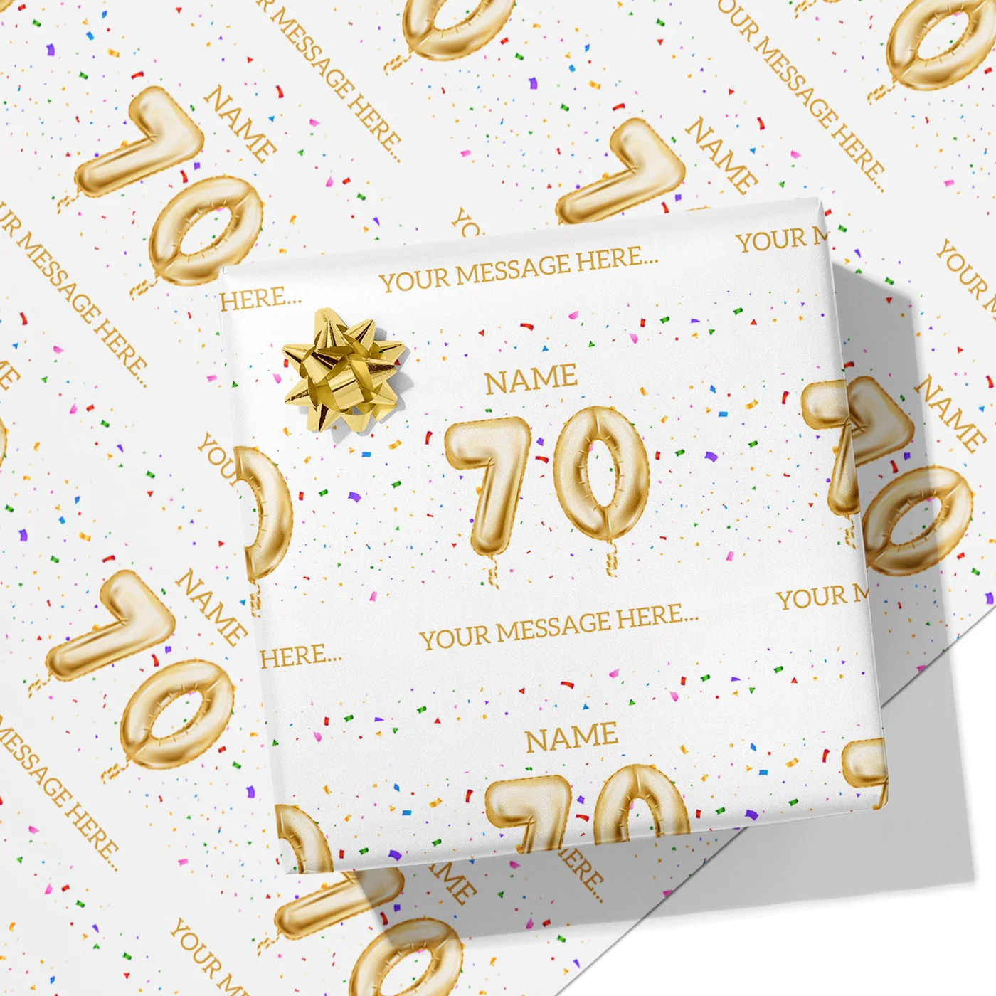 70th Milestone Birthday Balloon Name and Message Wrapping Paper
