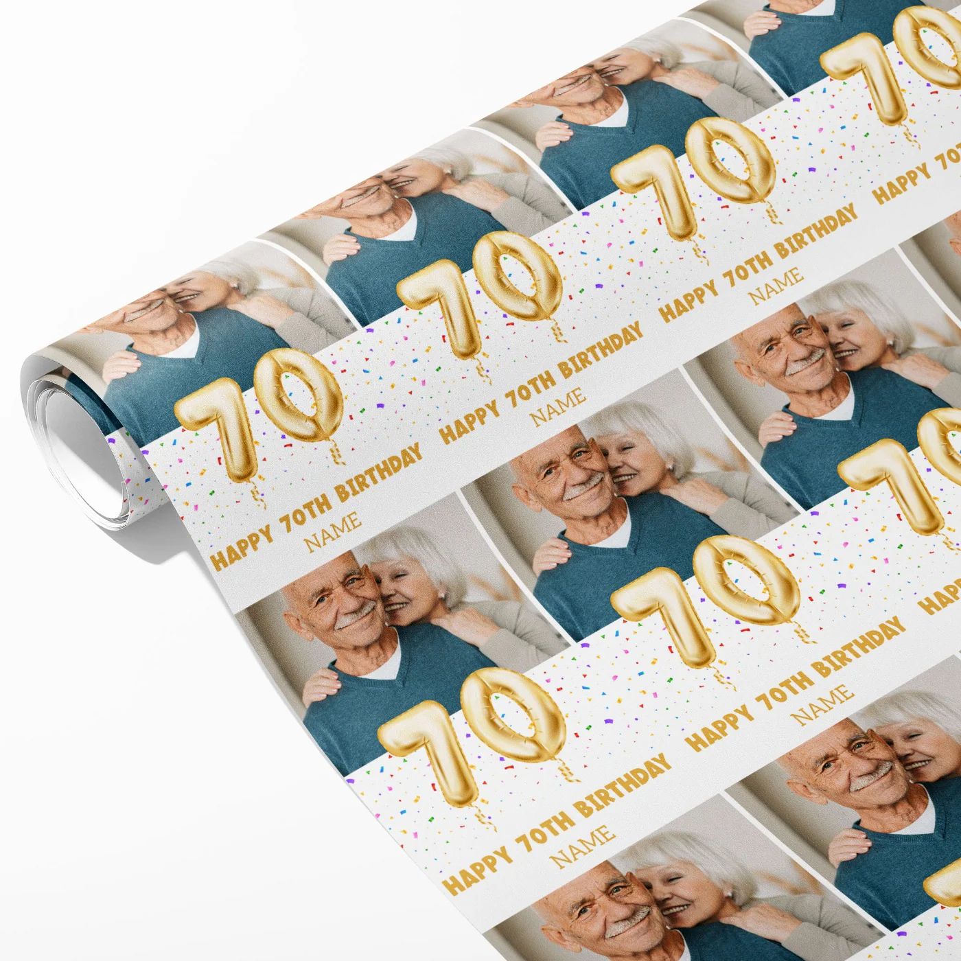 70th Milestone Birthday Balloon Photo and Name Wrapping Paper - Image 2