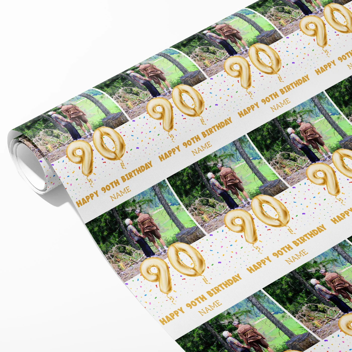 90th Milestone Birthday Balloon Photo and Name Wrapping Paper - Image 2