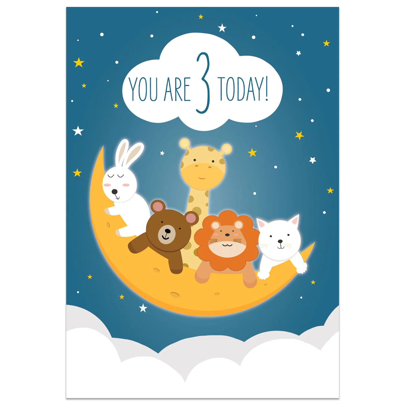 Animals on the Moon 3rd Birthday Card