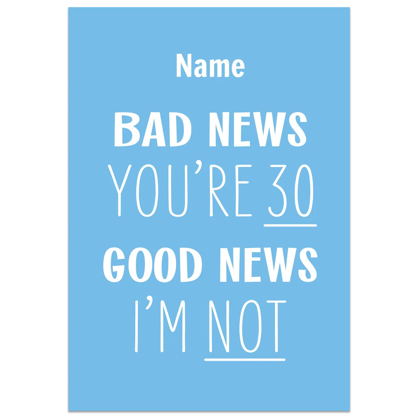 Bad News You're 30 Good News I'm Not Birthday Card