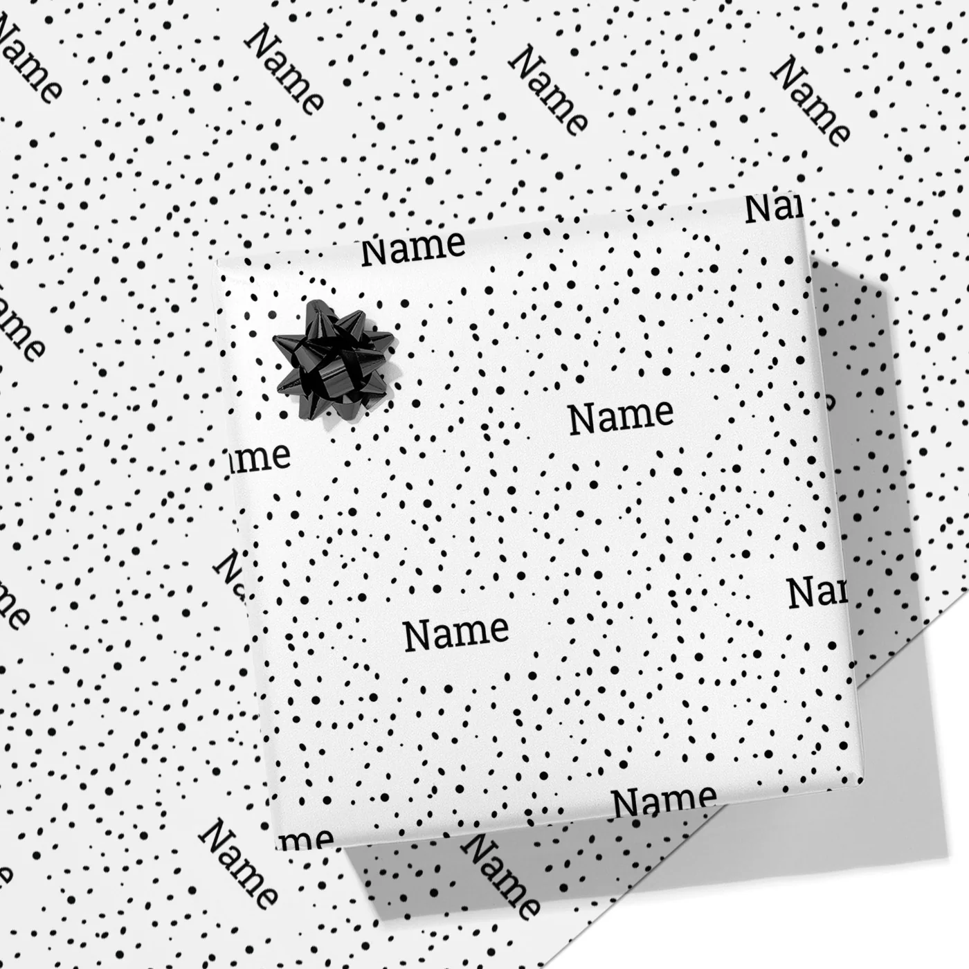 Black and White Polka Dot Name Wrapping Paper