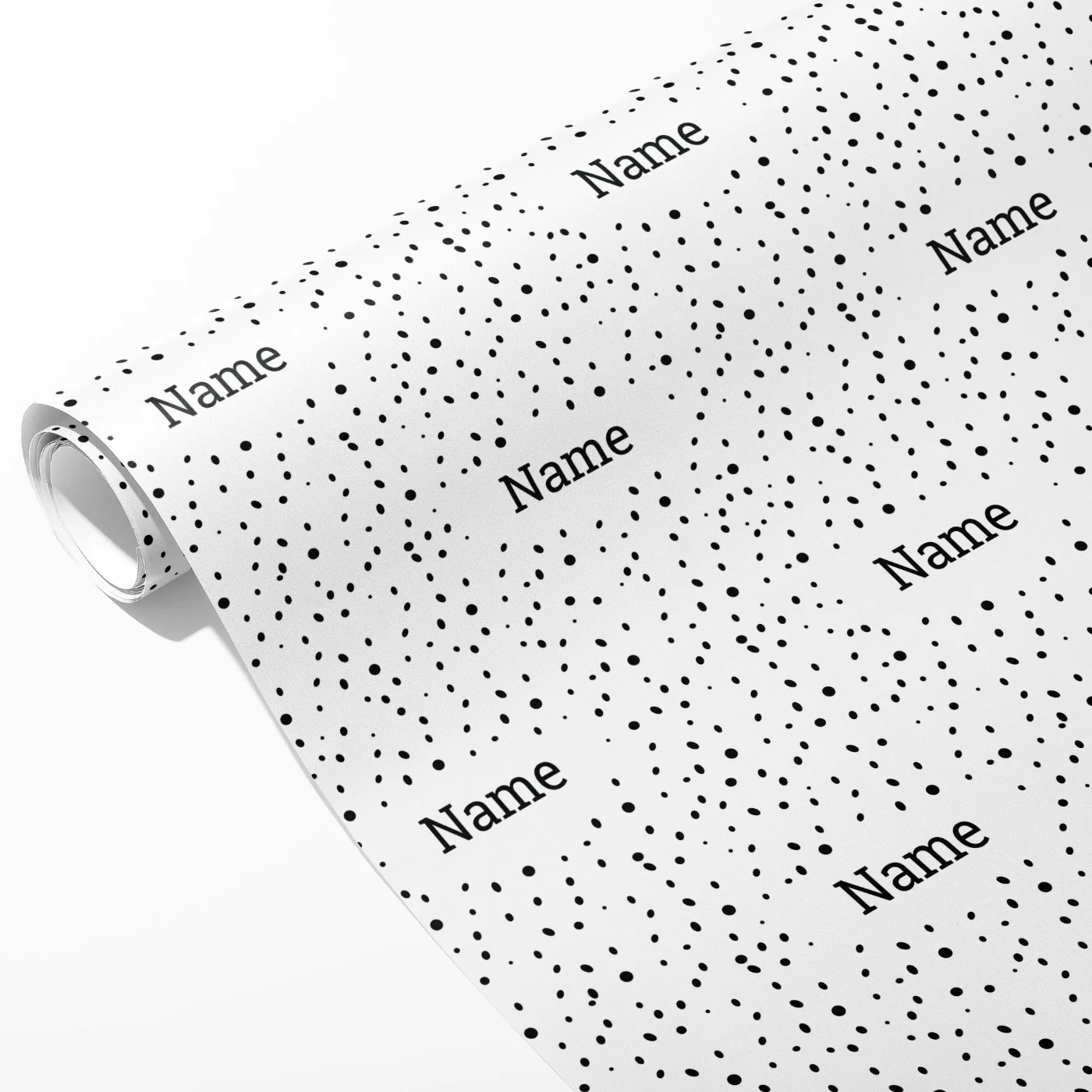 Black and White Polka Dot Name Wrapping Paper - Image 2