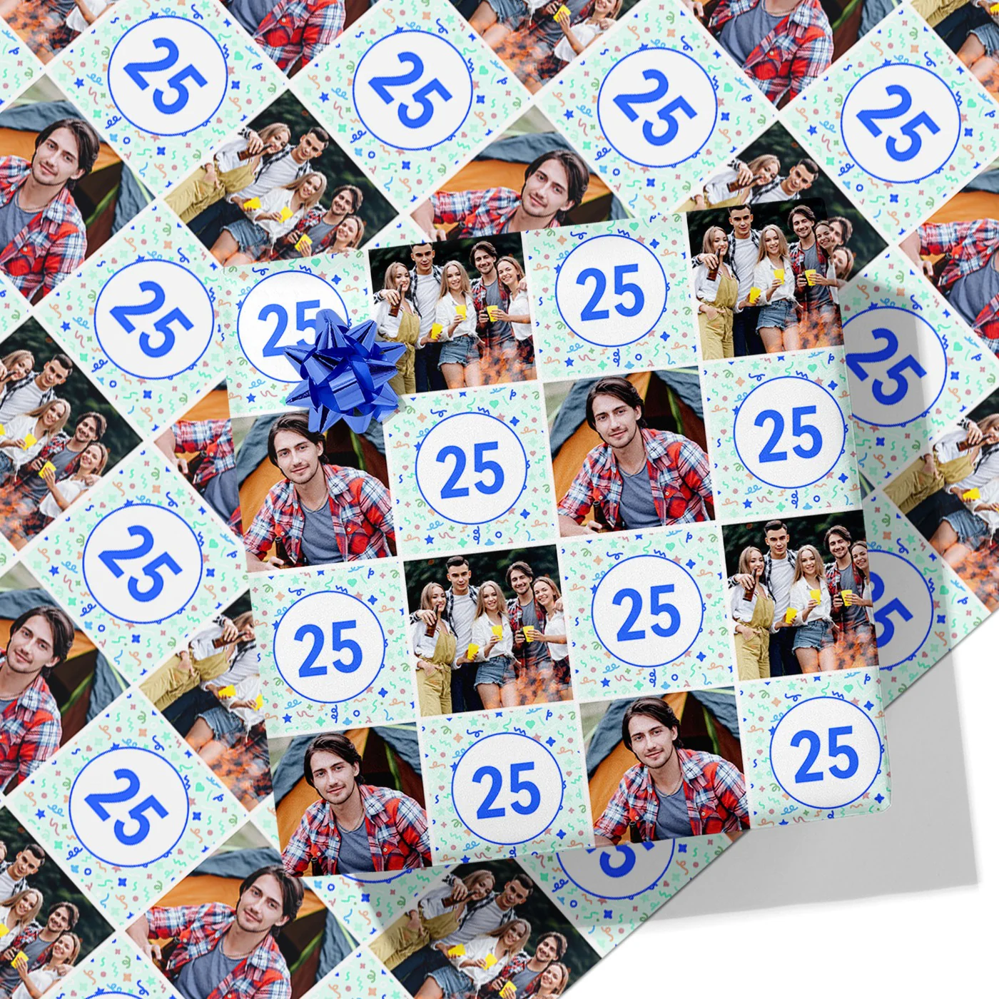 Blue Birthday Photo Wrapping Paper - Add Any Age