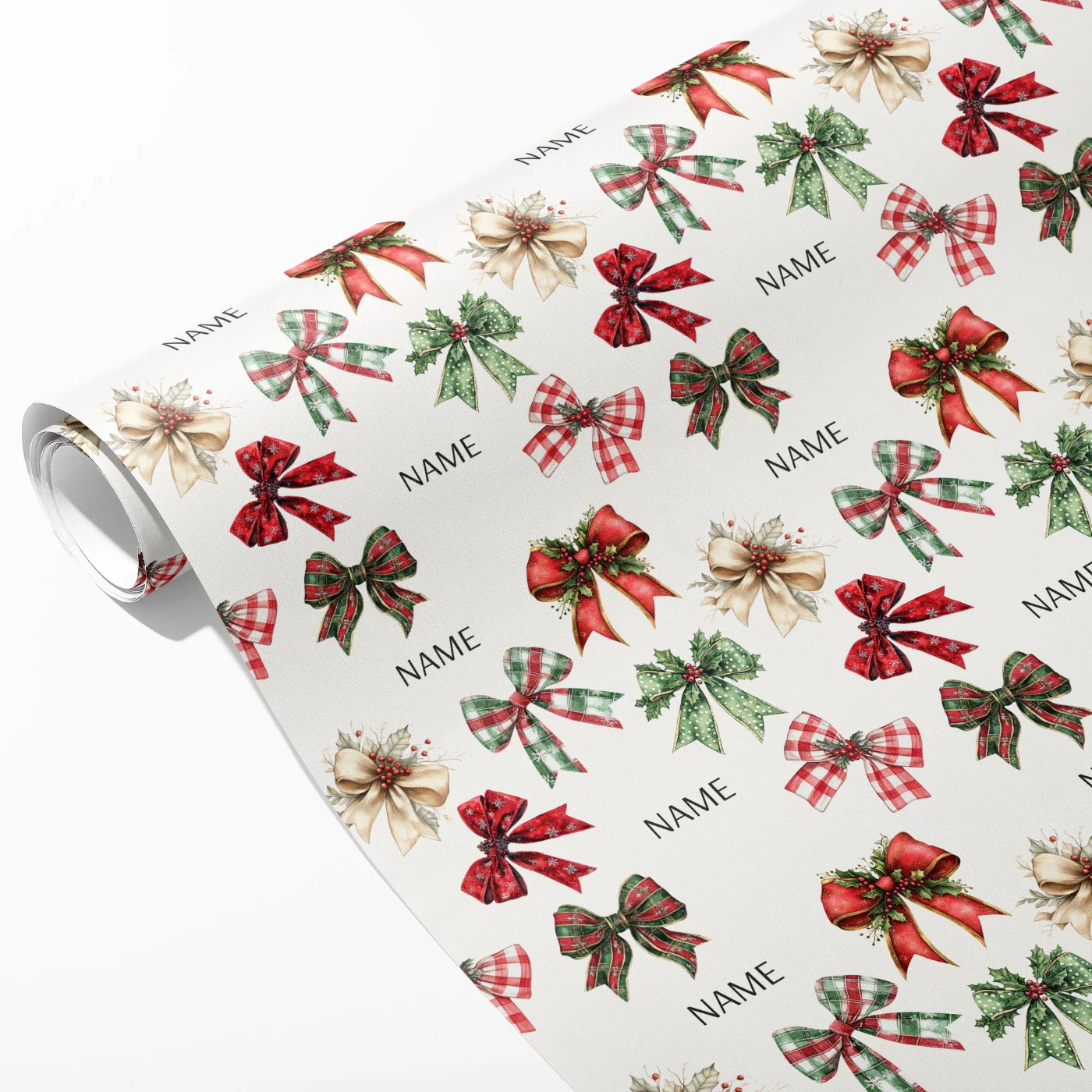 Christmas Bows Name Wrapping Paper - Image 2