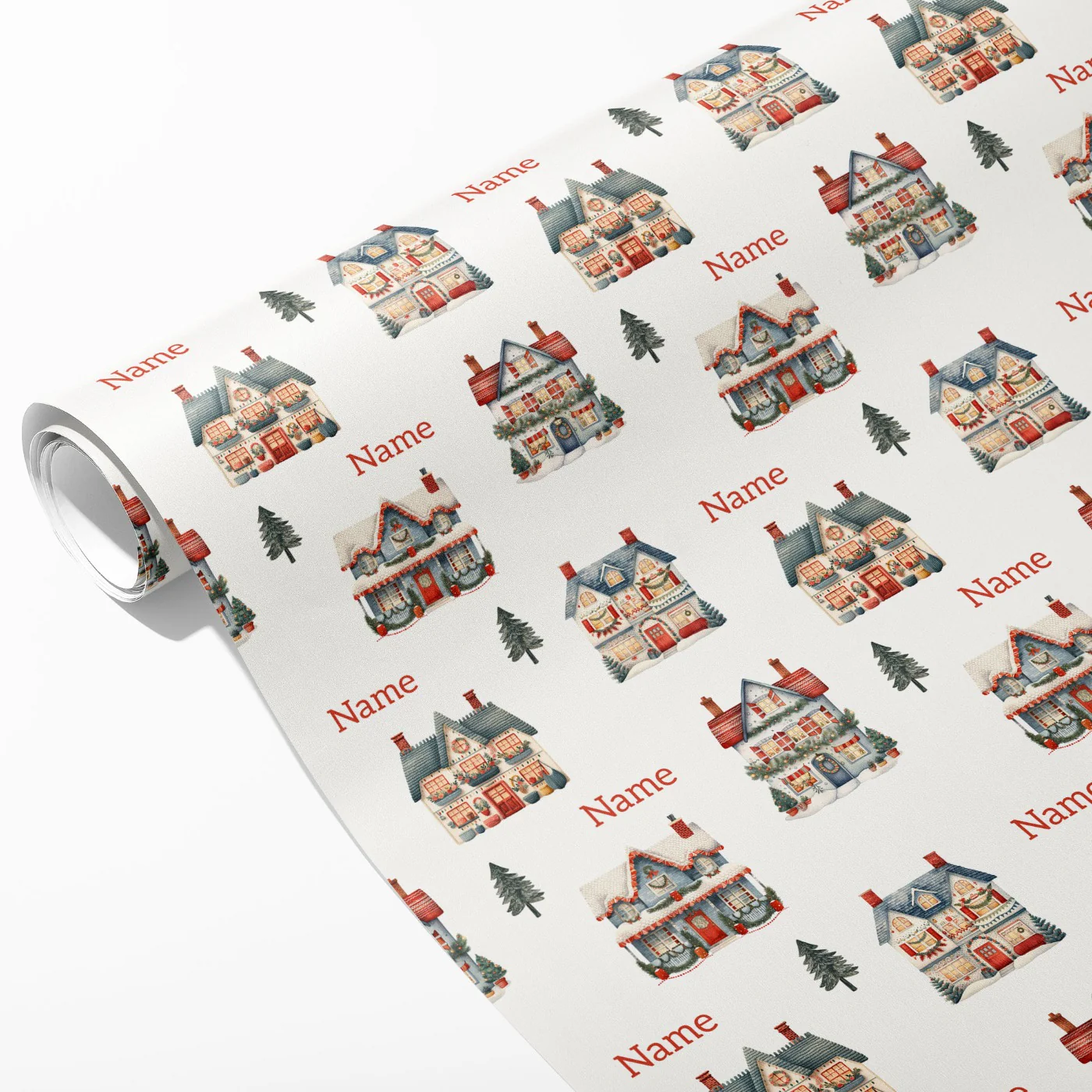 Christmas Houses Name Wrapping Paper - Image 2