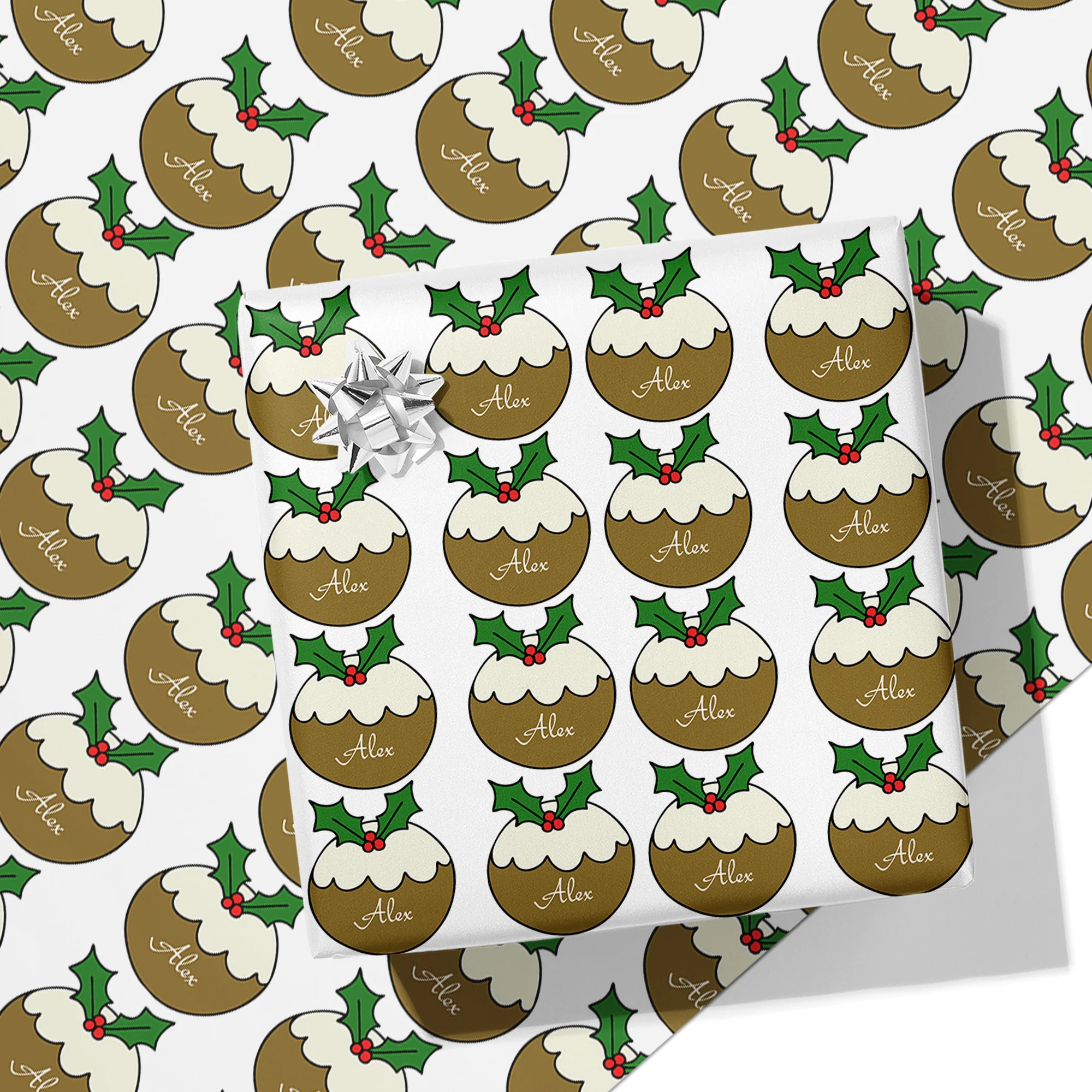 Christmas Pudding Name Personalised Wrapping Paper