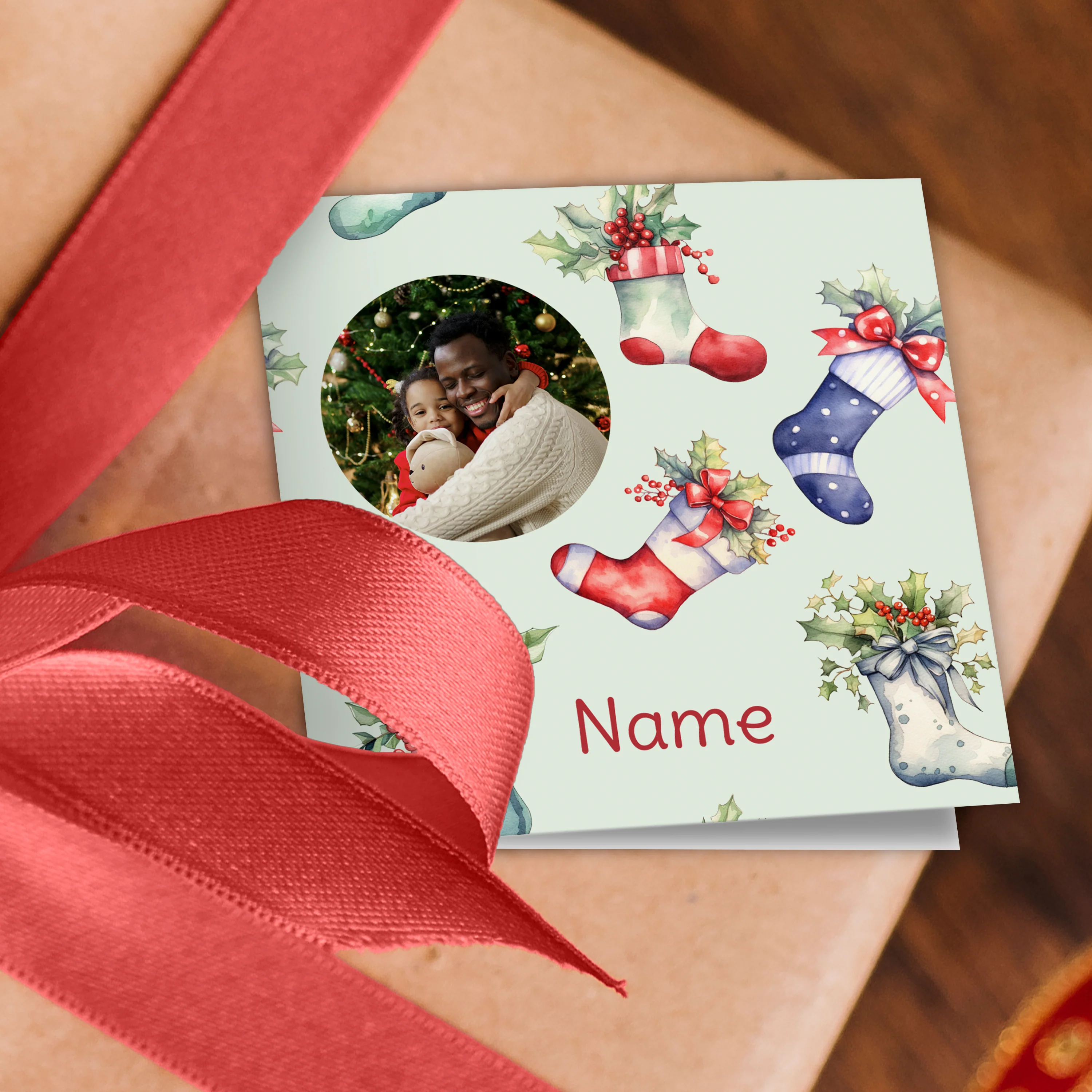 Christmas Stocking Name and Photo Wrapping Paper - Image 3