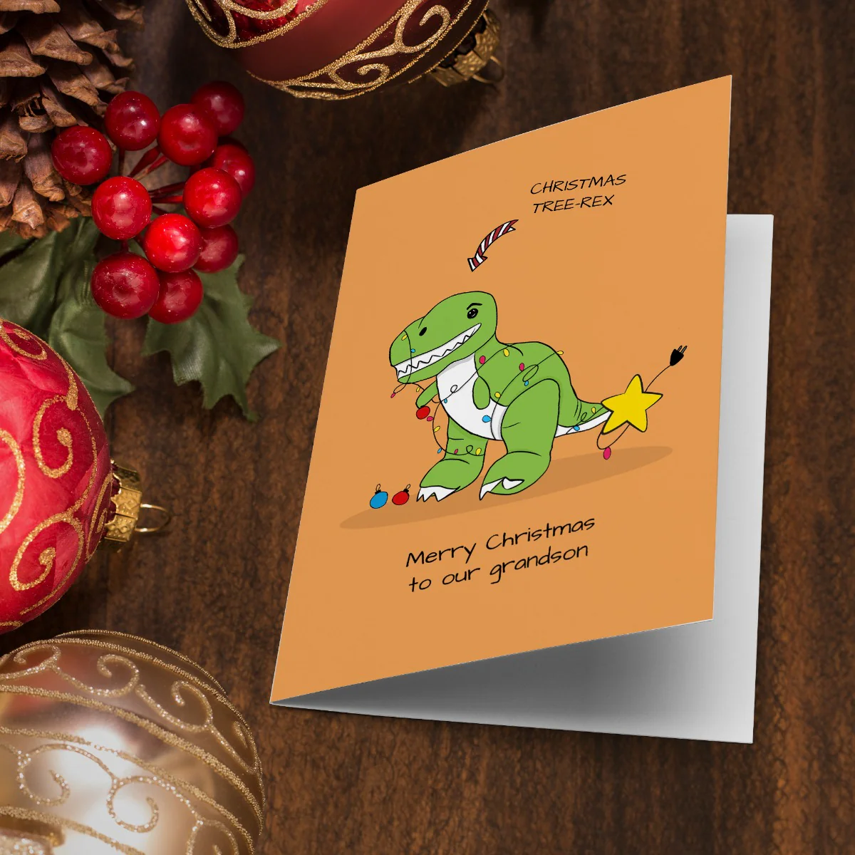 Christmas Tree-Rex Grandson Card - Image 2