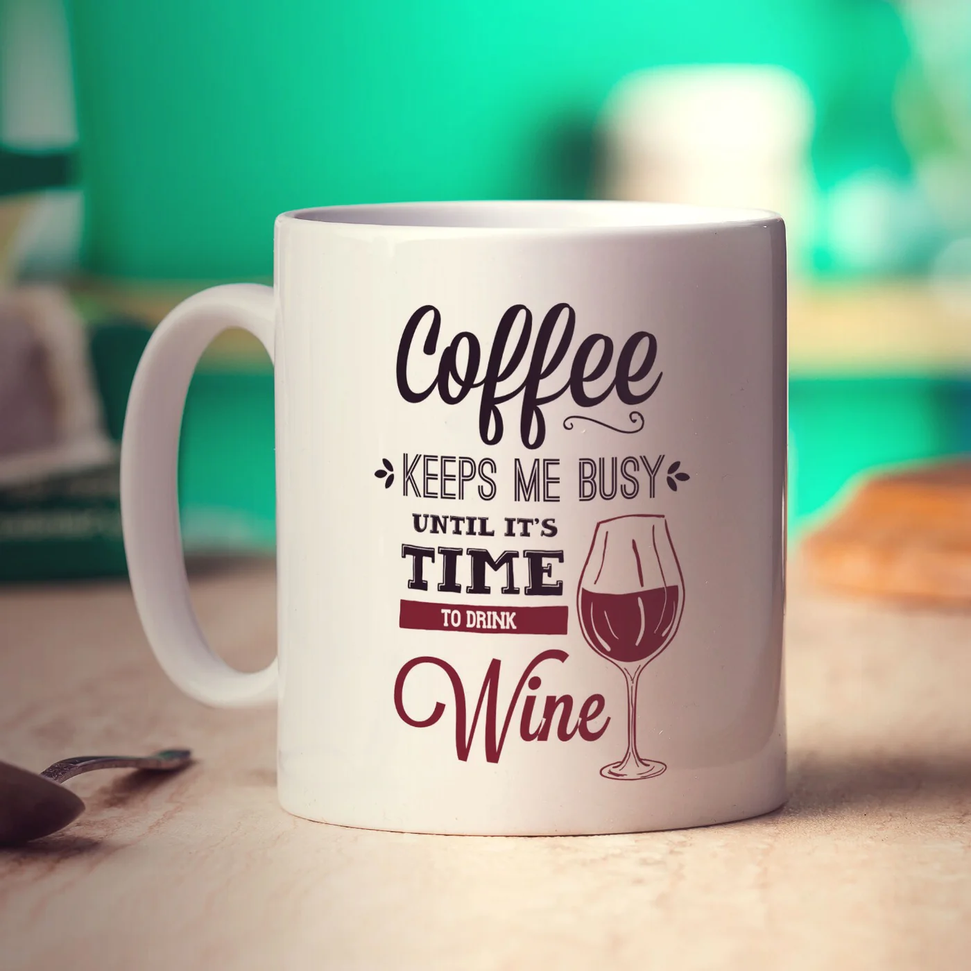 Coffee Keeps Me Busy Until It's Time To Drink Wine Mug - Image 3