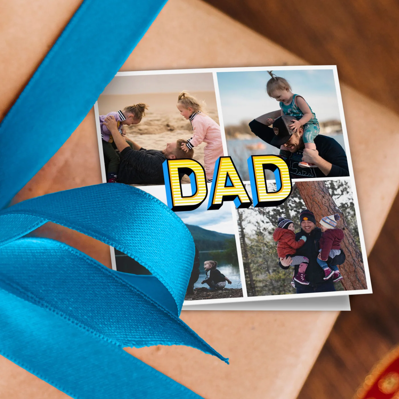 Comic Style Dad Photo Grid Wrapping Paper - Image 2