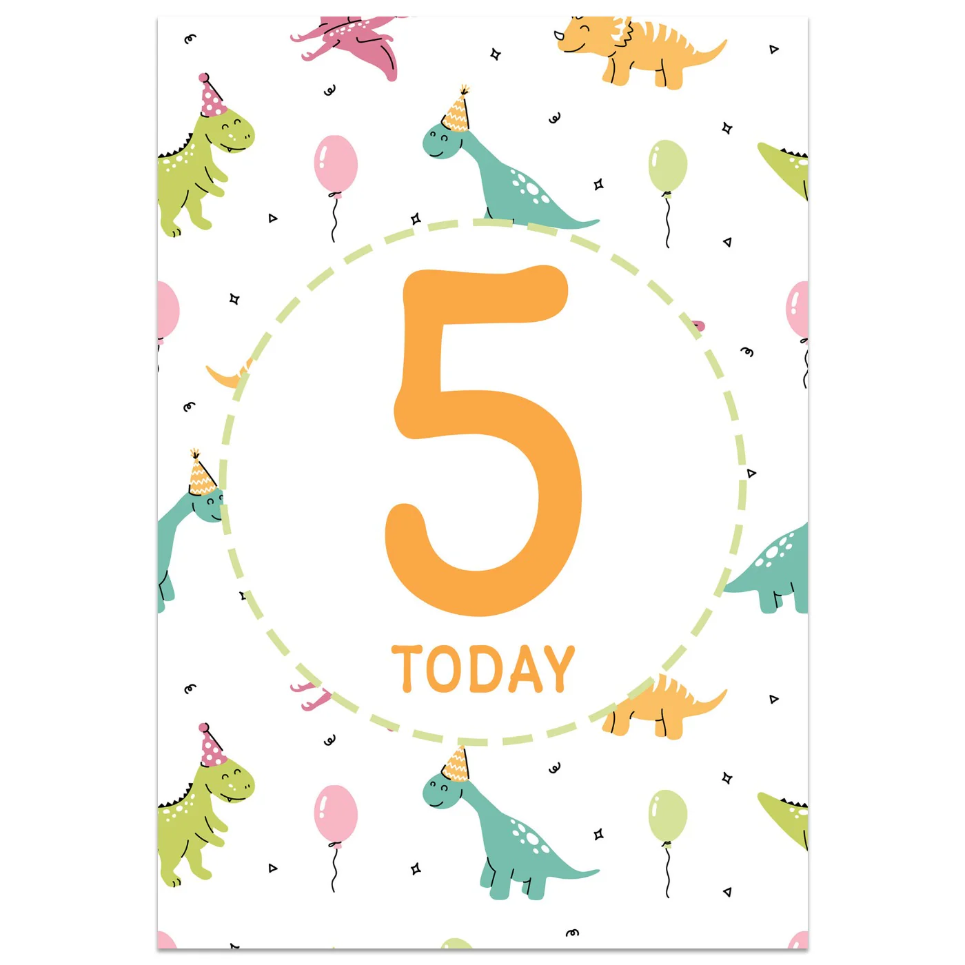 Dinosaur Party 5th Birthday Card
