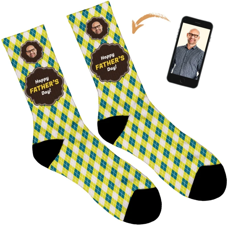 Happy Father's Day Argyle Personalised Socks - Image 13