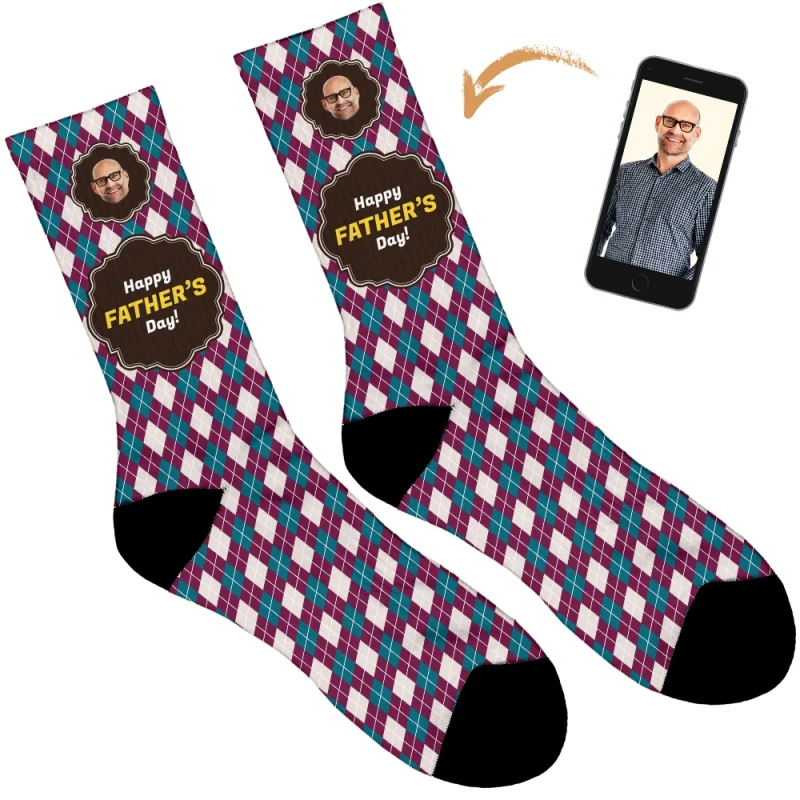 Happy Father's Day Argyle Personalised Socks - Image 17