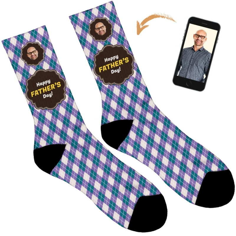 Happy Father's Day Argyle Personalised Socks - Image 22