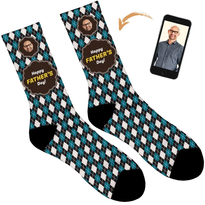 Happy Father's Day Argyle Personalised Socks - Image 27