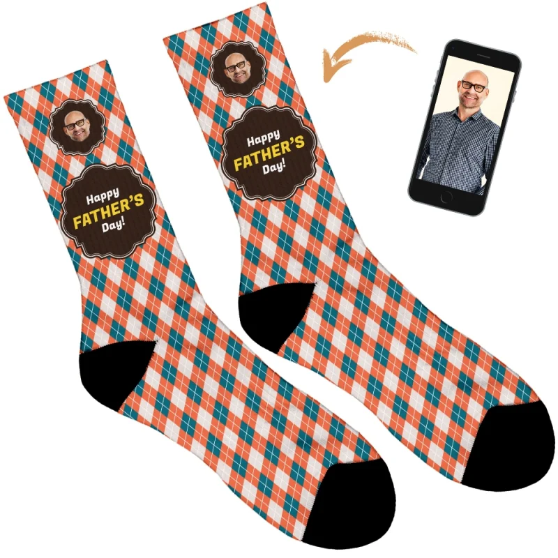 Happy Father's Day Argyle Personalised Socks - Image 31