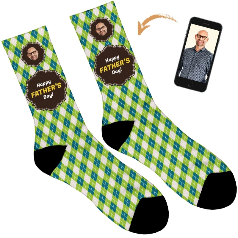 Happy Father's Day Argyle Personalised Socks - Image 34