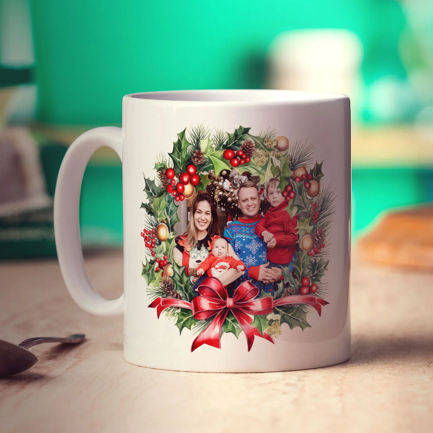 Festive Wreath Double Sided Photo Mug - Image 2