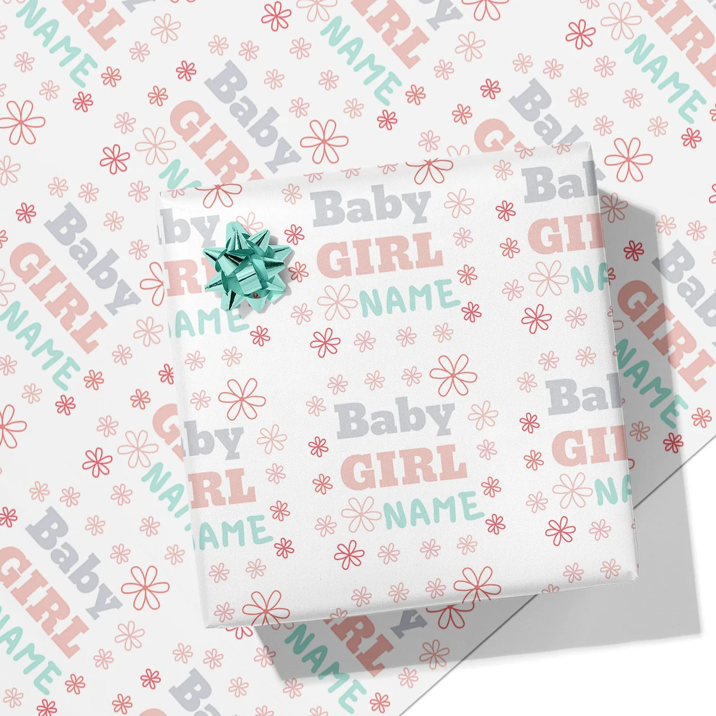 Flower Pattern Baby Girl Name Wrapping Paper