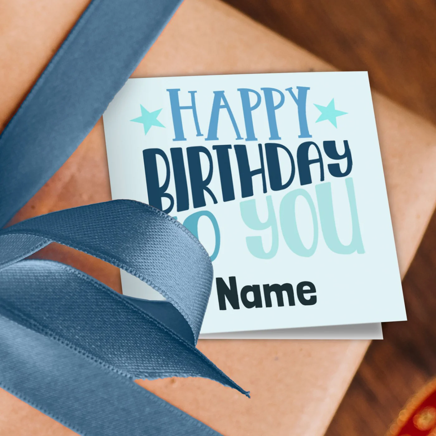 Happy Birthday Blue Pattern Name Wrapping Paper - Image 2