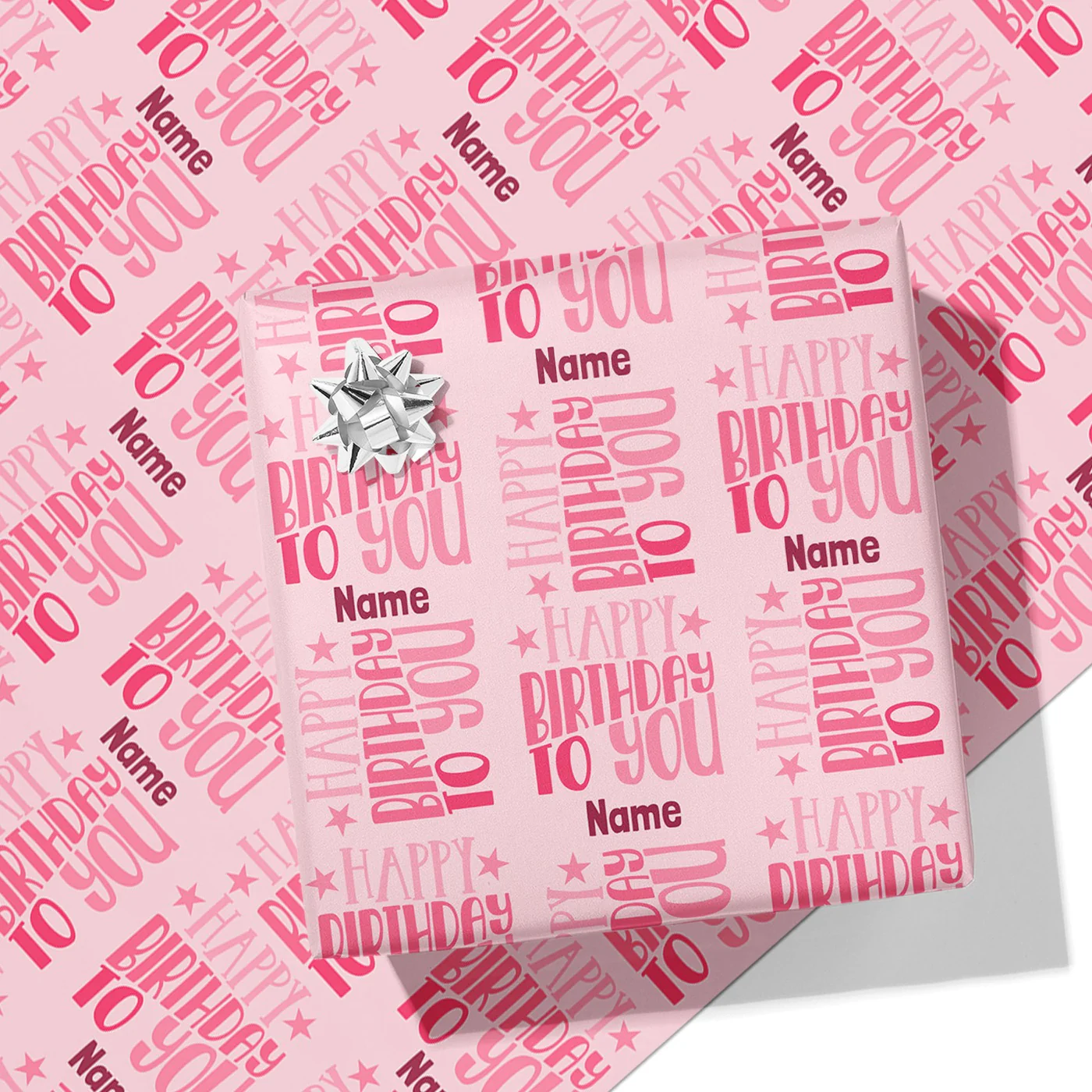 Happy Birthday Pink Pattern Name Wrapping Paper