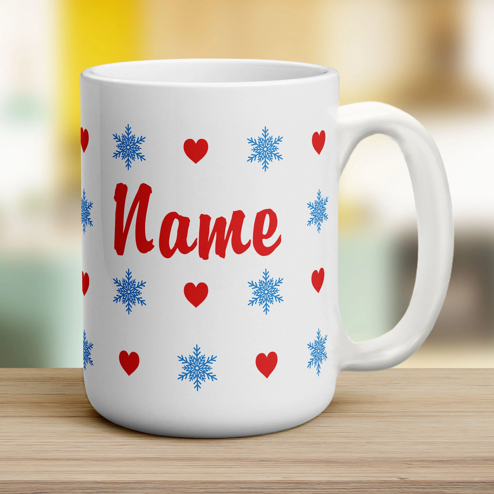 Hearts and Snowflakes Name Mug - Image 10