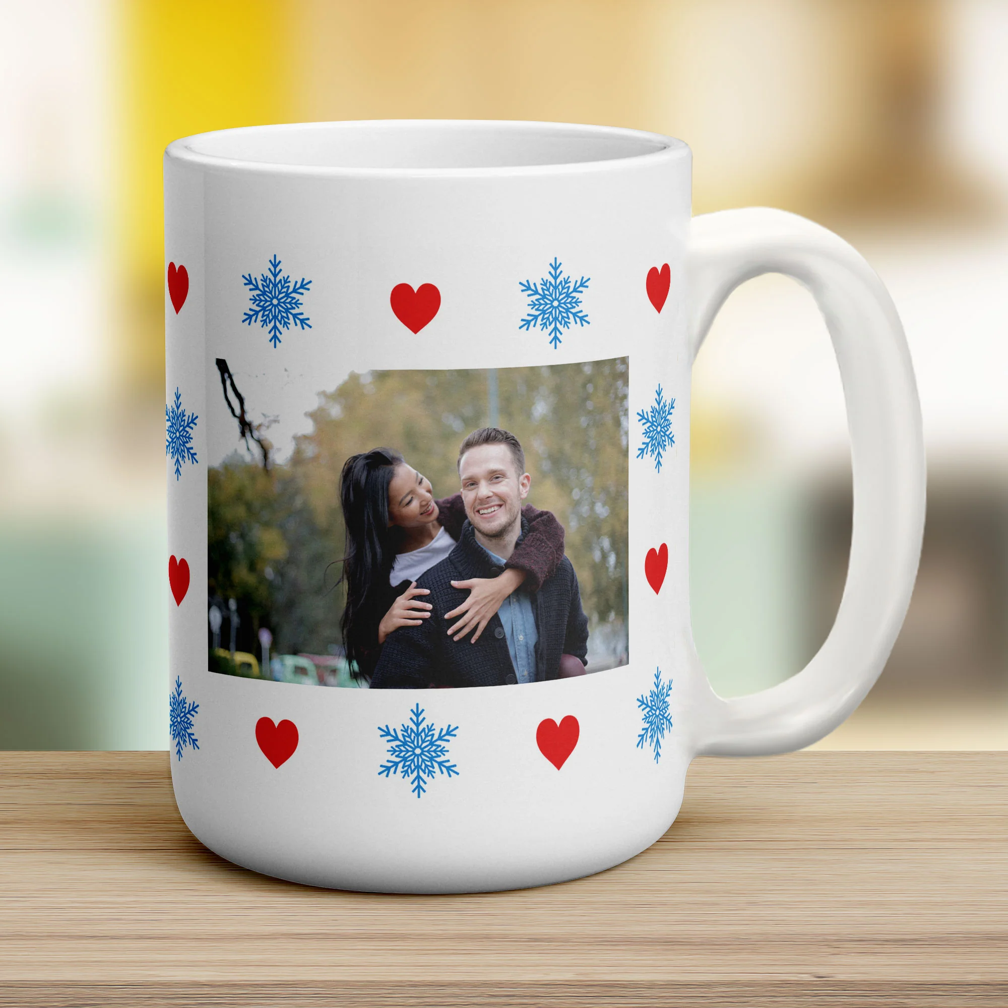Hearts and Snowflakes Photo Mug - Image 10