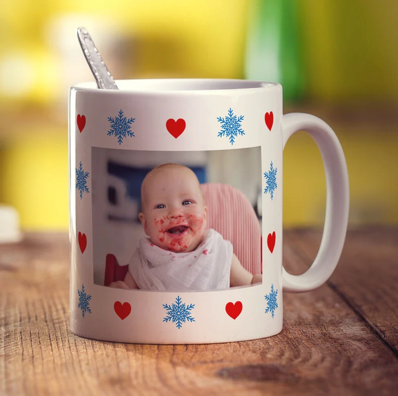 Hearts and Snowflakes Photo Mug - Image 2