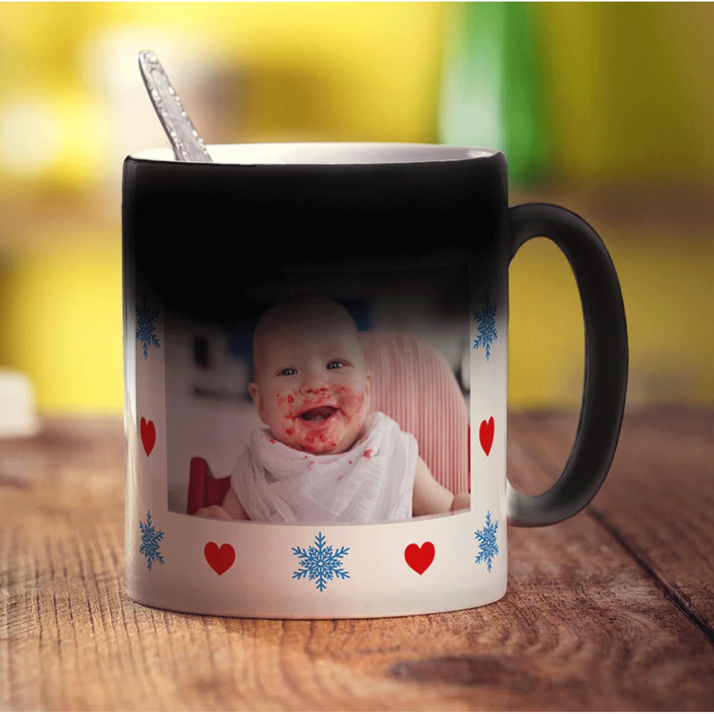 Hearts and Snowflakes Photo Mug - Image 4