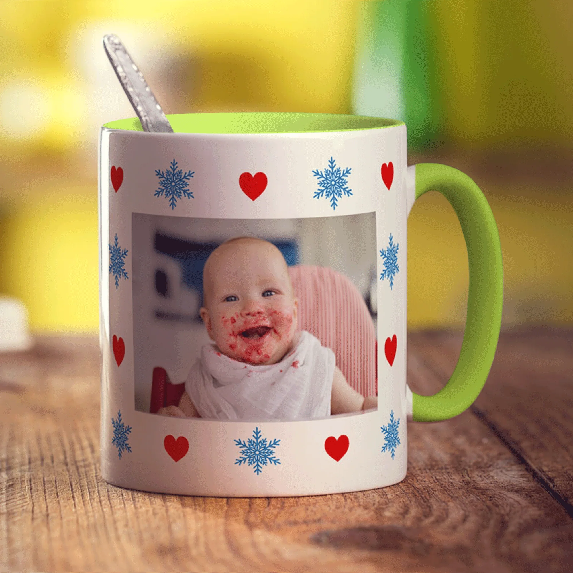 Hearts and Snowflakes Photo Mug - Image 5