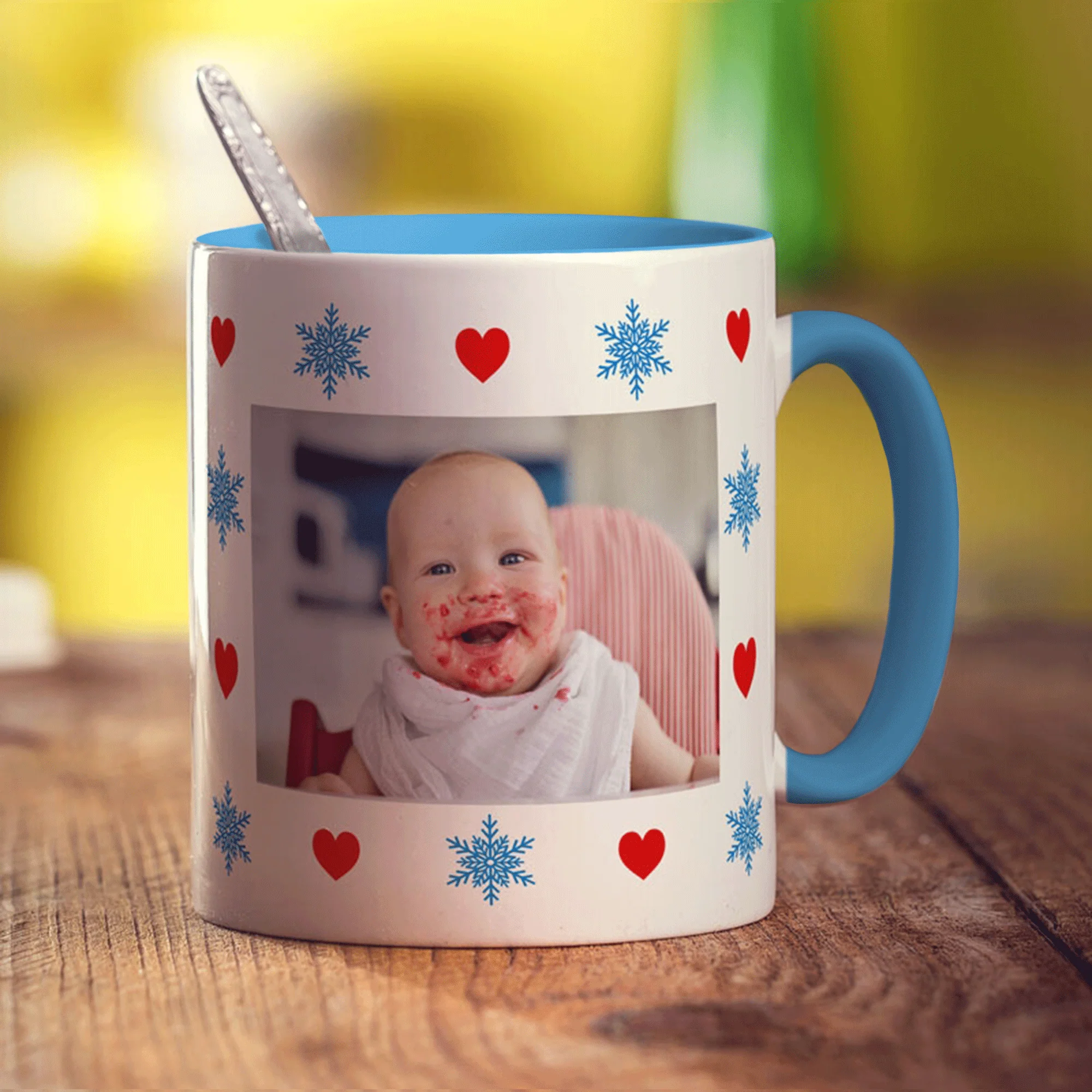 Hearts and Snowflakes Photo Mug - Image 6