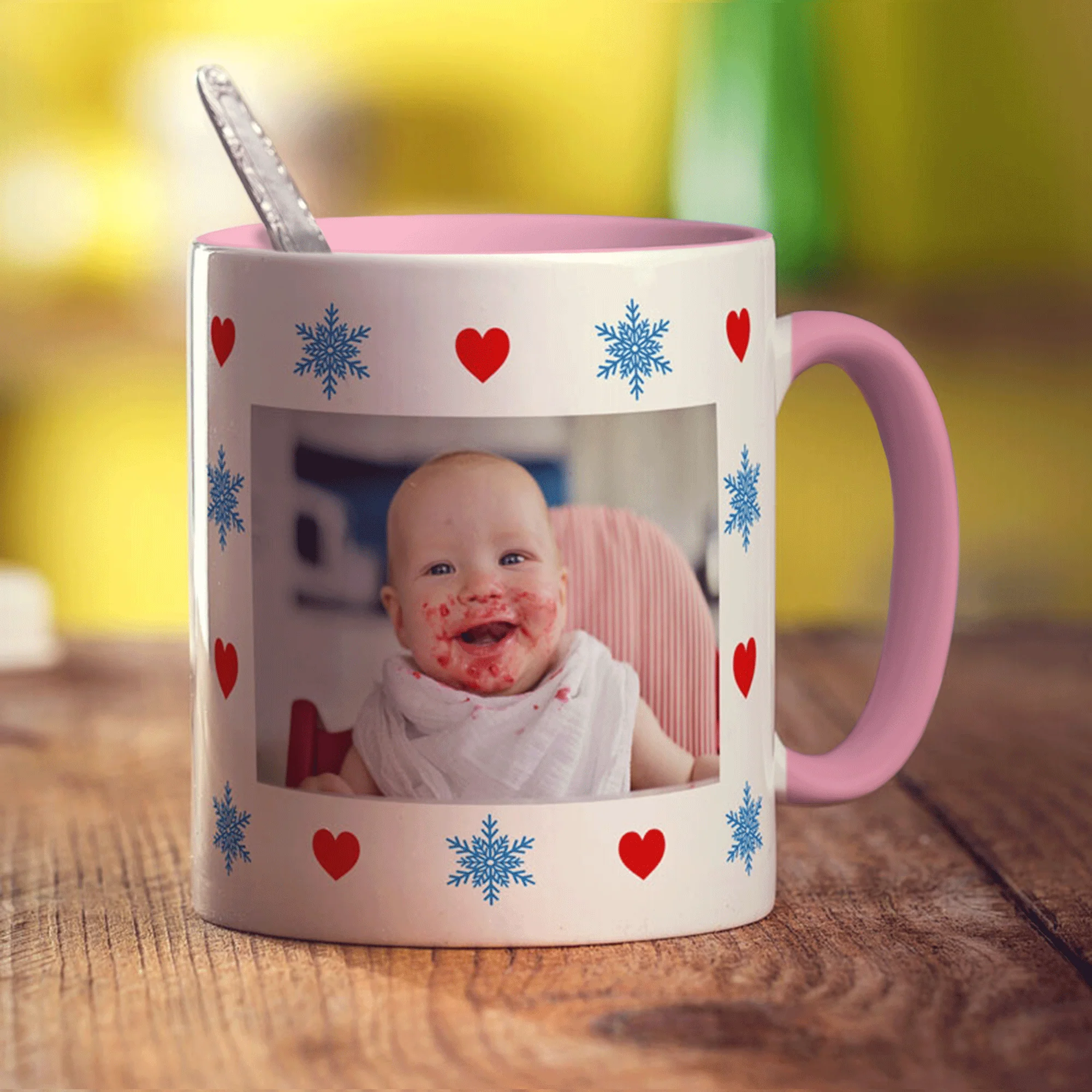 Hearts and Snowflakes Photo Mug - Image 7